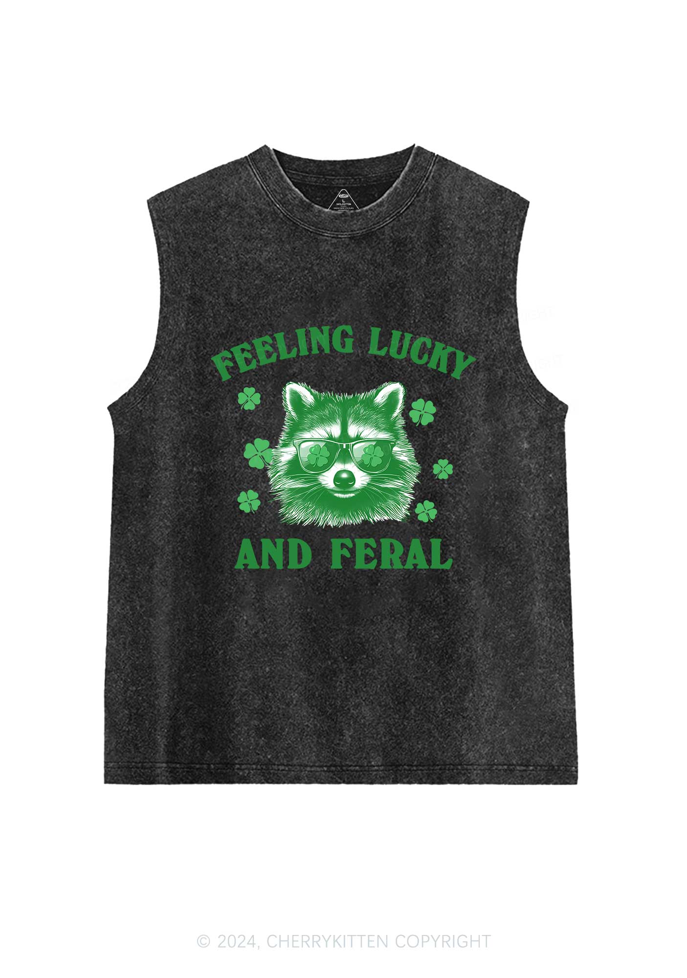 Feeling Lucky And Feral St Patricks Y2K Washed Tank Cherrykitten - Image 3
