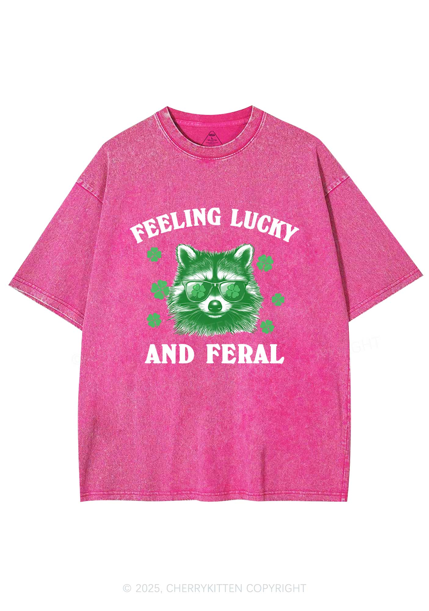 Feeling Lucky And Feral St Patricks Y2K Washed Tee Cherrykitten - Image 4