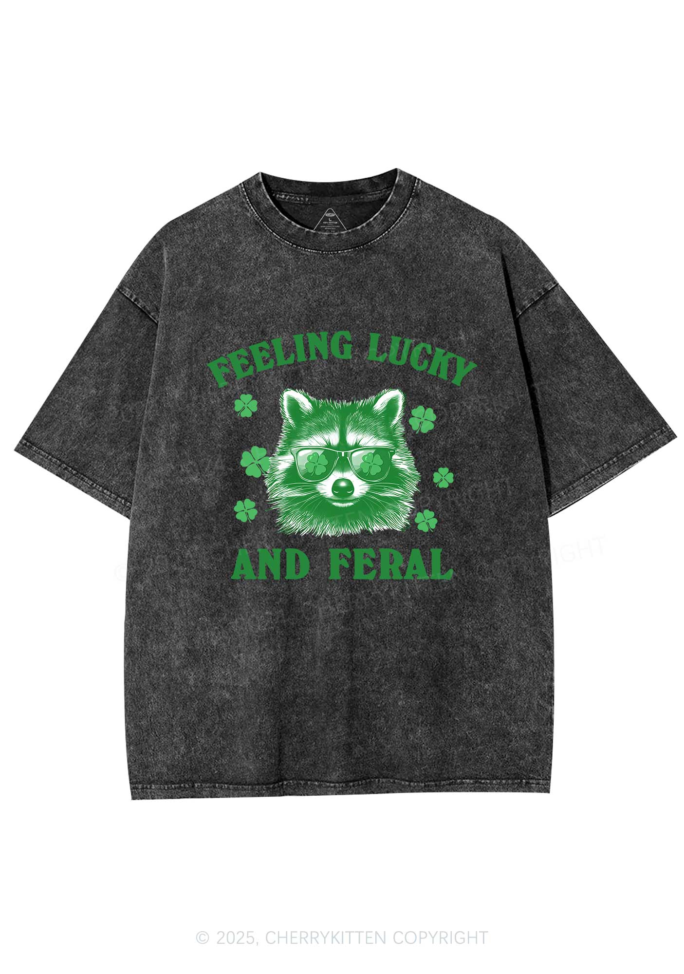 Feeling Lucky And Feral St Patricks Y2K Washed Tee Cherrykitten - Image 5