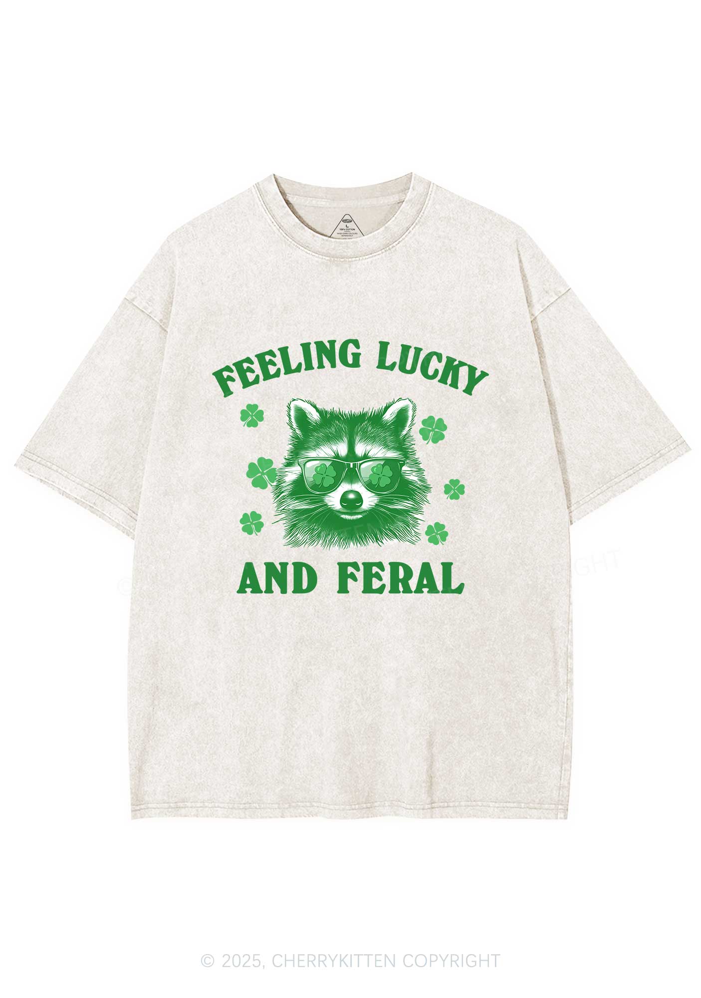 Feeling Lucky And Feral St Patricks Y2K Washed Tee Cherrykitten - Image 6
