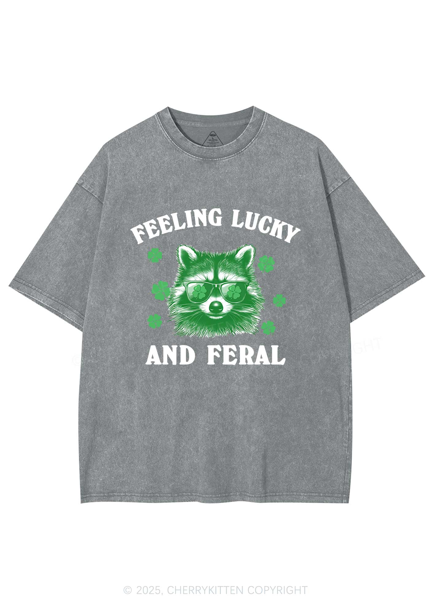 Feeling Lucky And Feral St Patricks Y2K Washed Tee Cherrykitten - Image 8