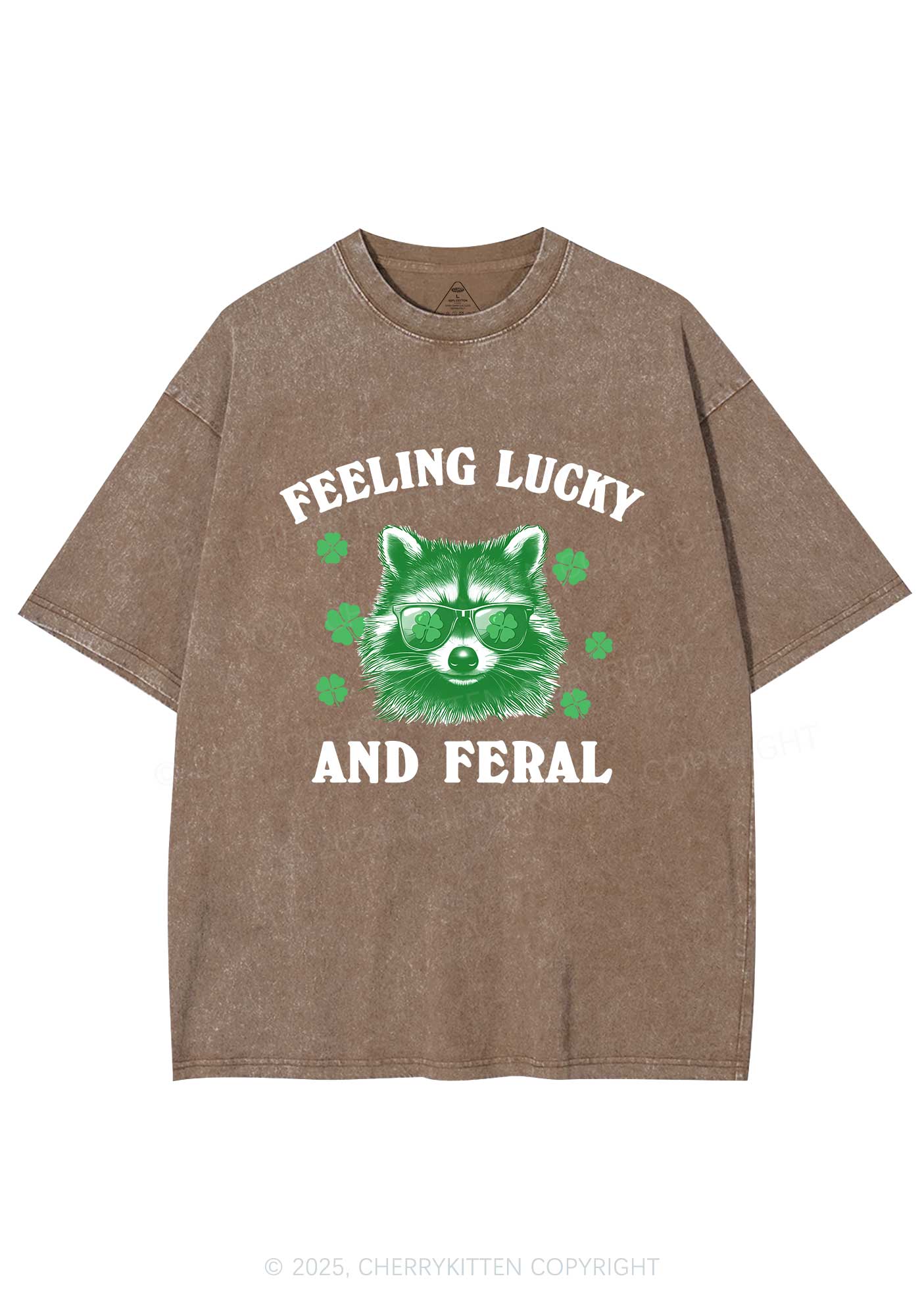 Feeling Lucky And Feral St Patricks Y2K Washed Tee Cherrykitten - Image 9