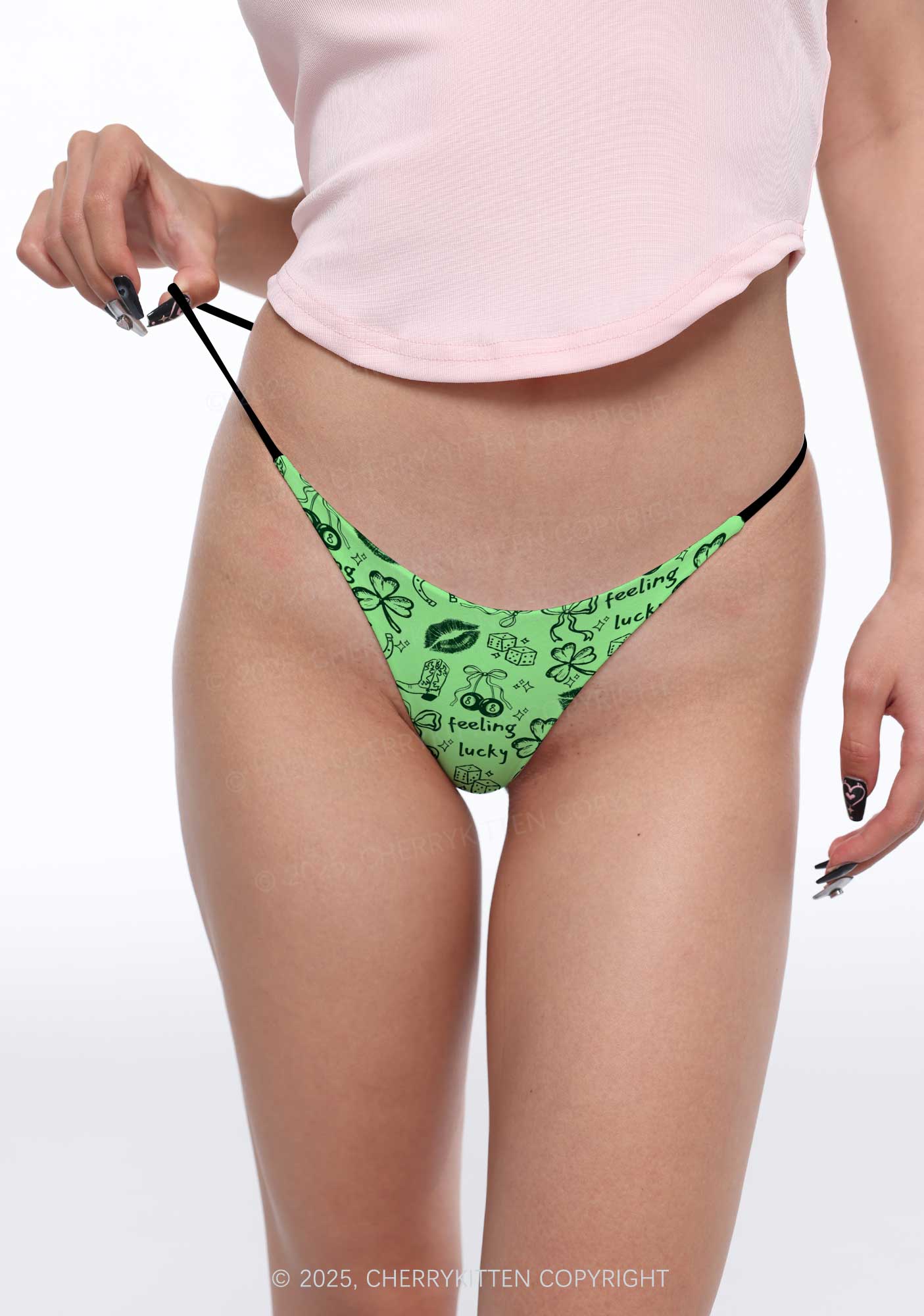 Feeling Lucky Graffiti St Patricks Y2K Print Bikini String Thong Cherrykitten - Image 2