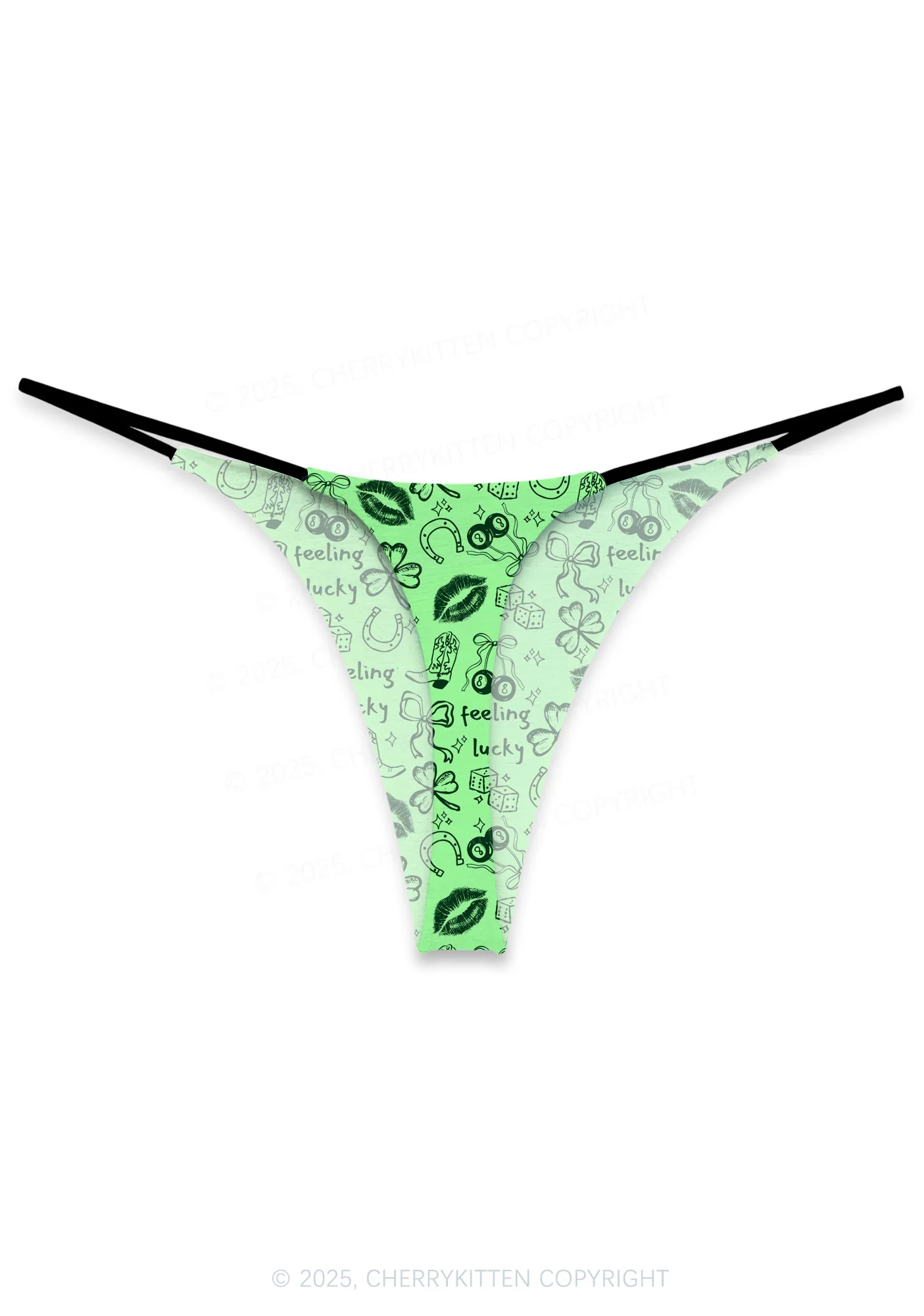 Feeling Lucky Graffiti St Patricks Y2K Print Bikini String Thong Cherrykitten - Image 3