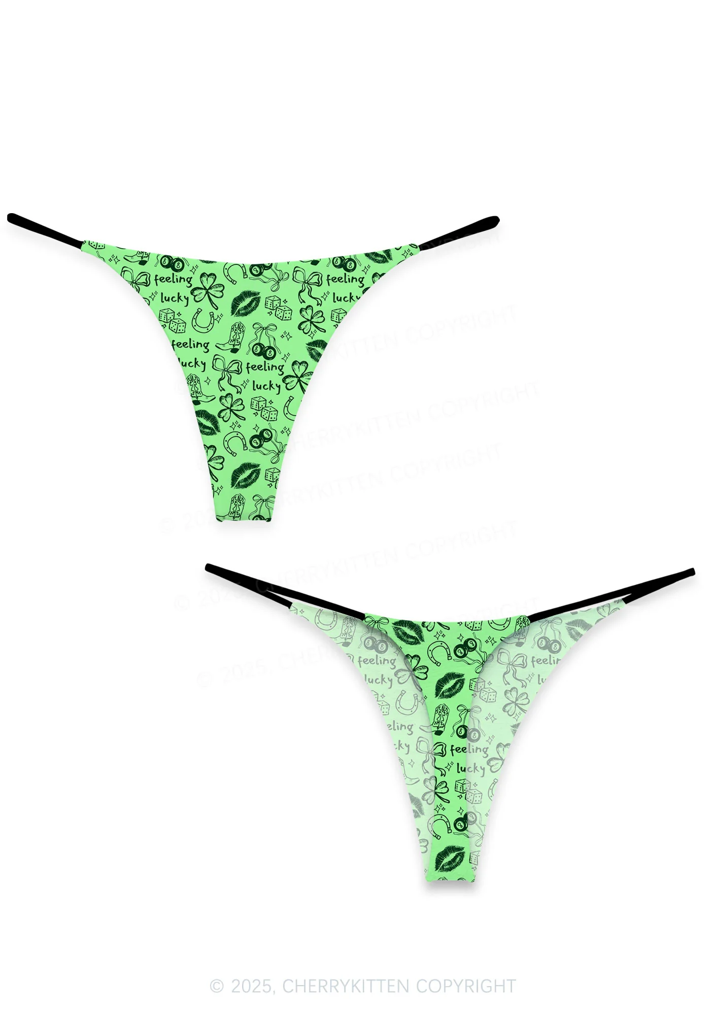 Feeling Lucky Graffiti St Patricks Y2K Print Bikini String Thong Cherrykitten - Image 4