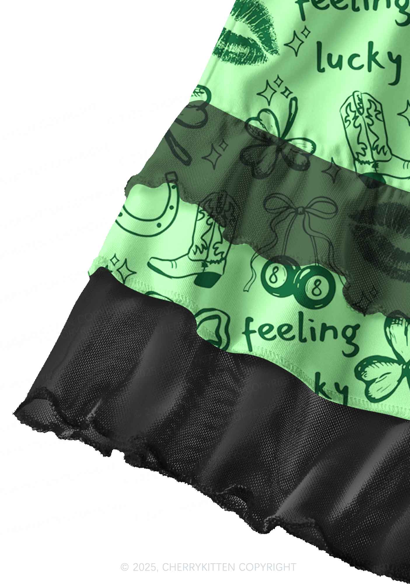 Feeling Lucky Graffiti St Patricks Y2K Print Mini Layered Skirt Cherrykitten - Image 2