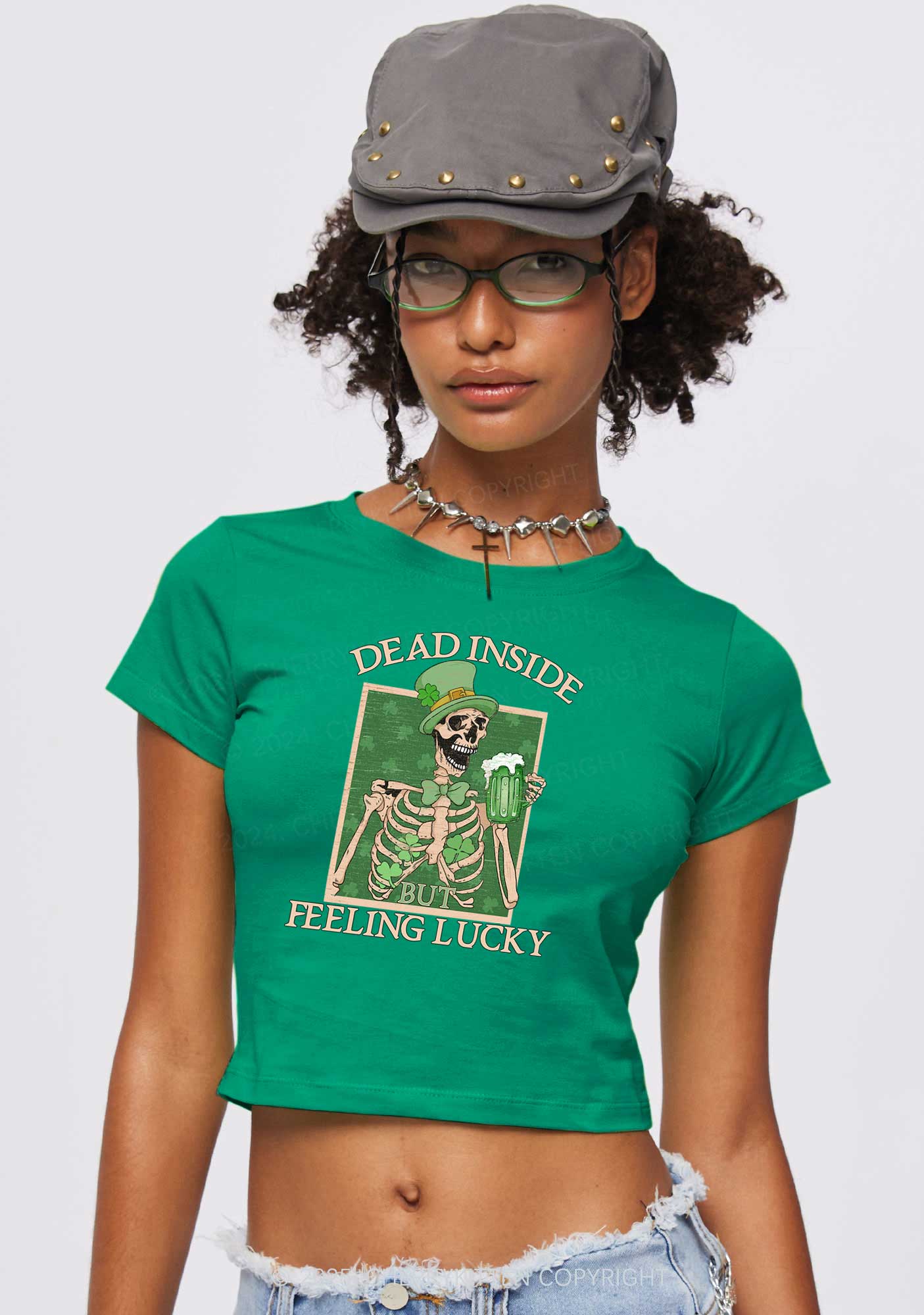 Feeling Lucky St Patricks Y2K Baby Tee Cherrykitten - Image 2
