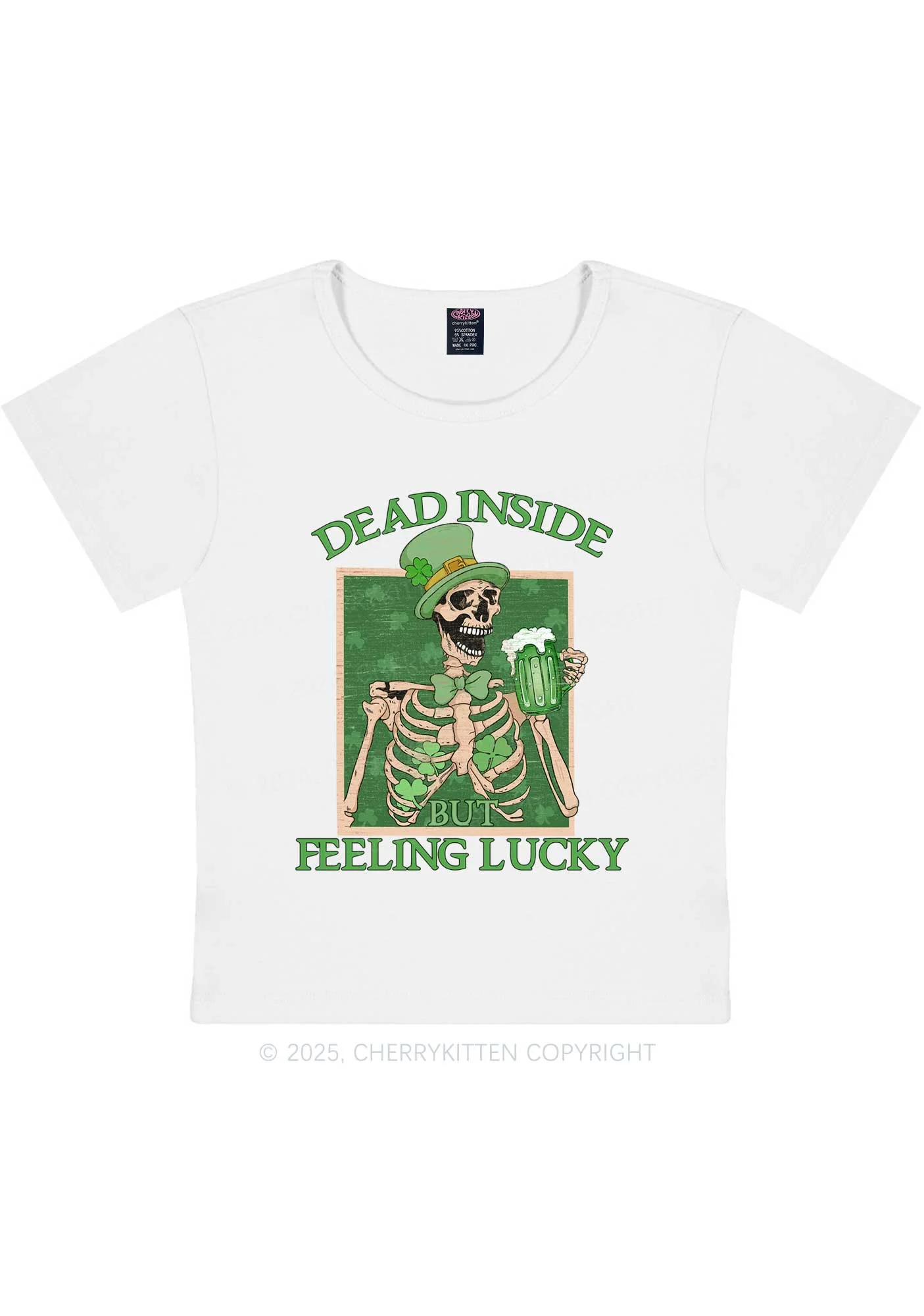 Feeling Lucky St Patricks Y2K Baby Tee Cherrykitten - Image 3