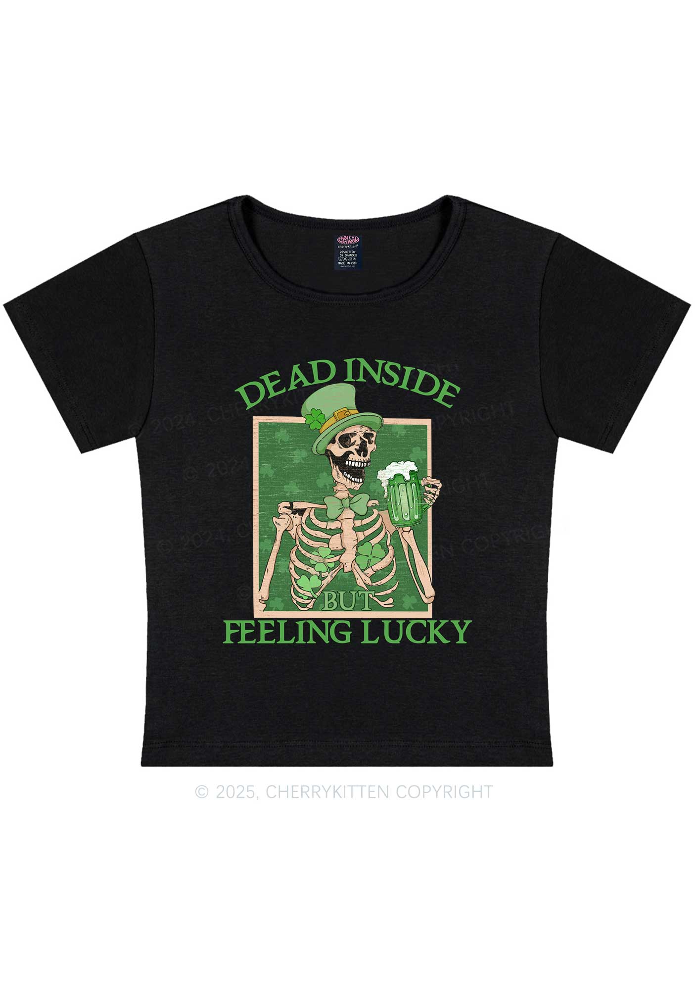 Feeling Lucky St Patricks Y2K Baby Tee Cherrykitten - Image 4
