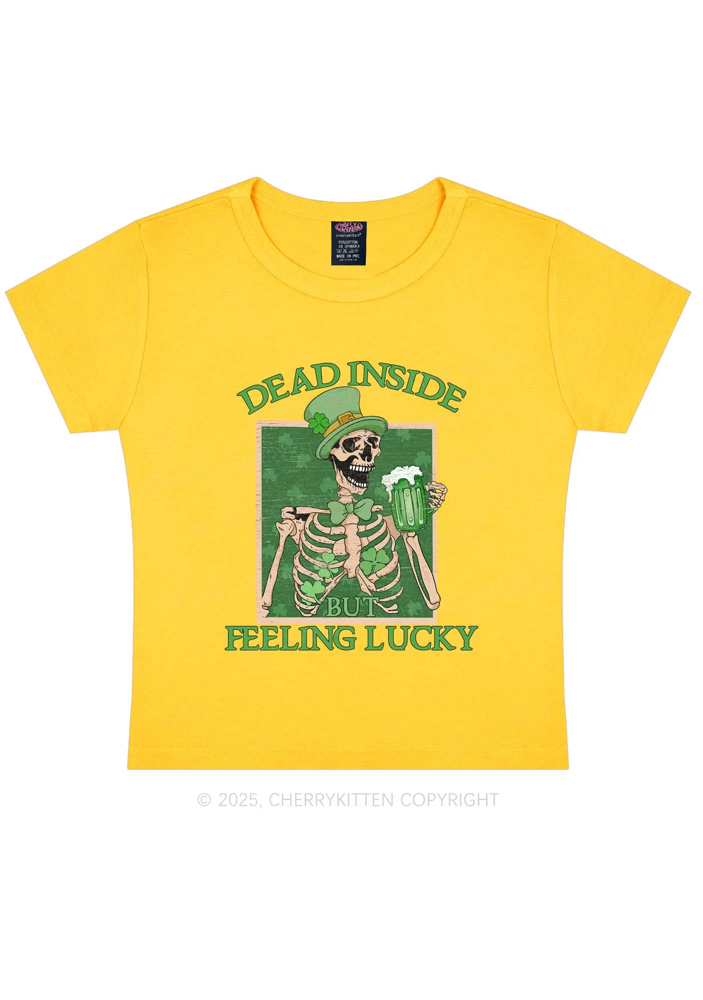 Feeling Lucky St Patricks Y2K Baby Tee Cherrykitten - Image 5