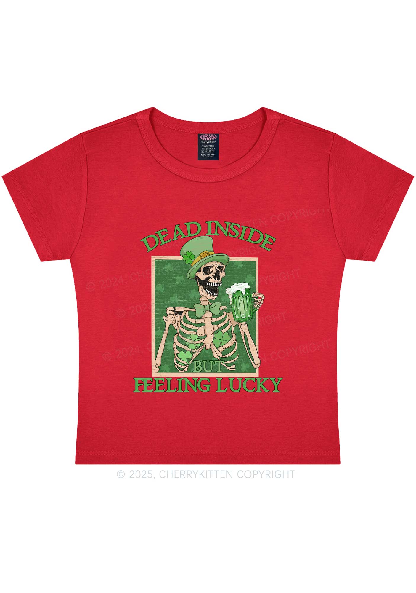 Feeling Lucky St Patricks Y2K Baby Tee Cherrykitten - Image 6