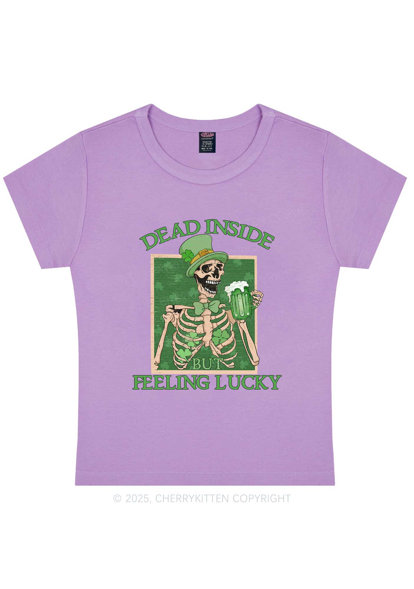 Feeling Lucky St Patricks Y2K Baby Tee Cherrykitten - Image 7