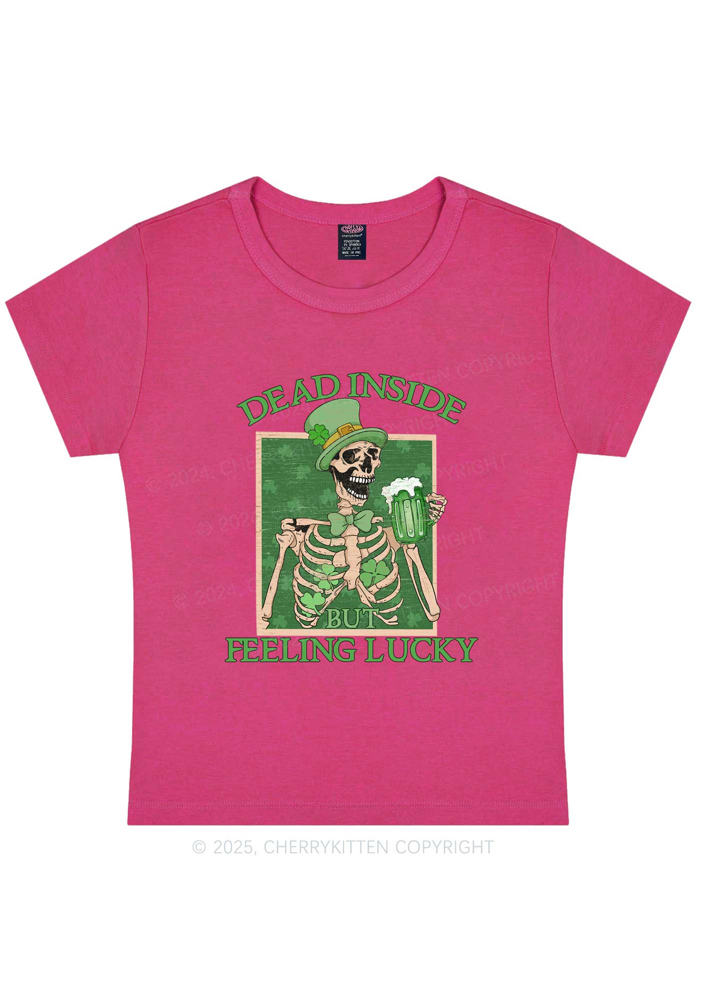 Feeling Lucky St Patricks Y2K Baby Tee Cherrykitten - Image 8