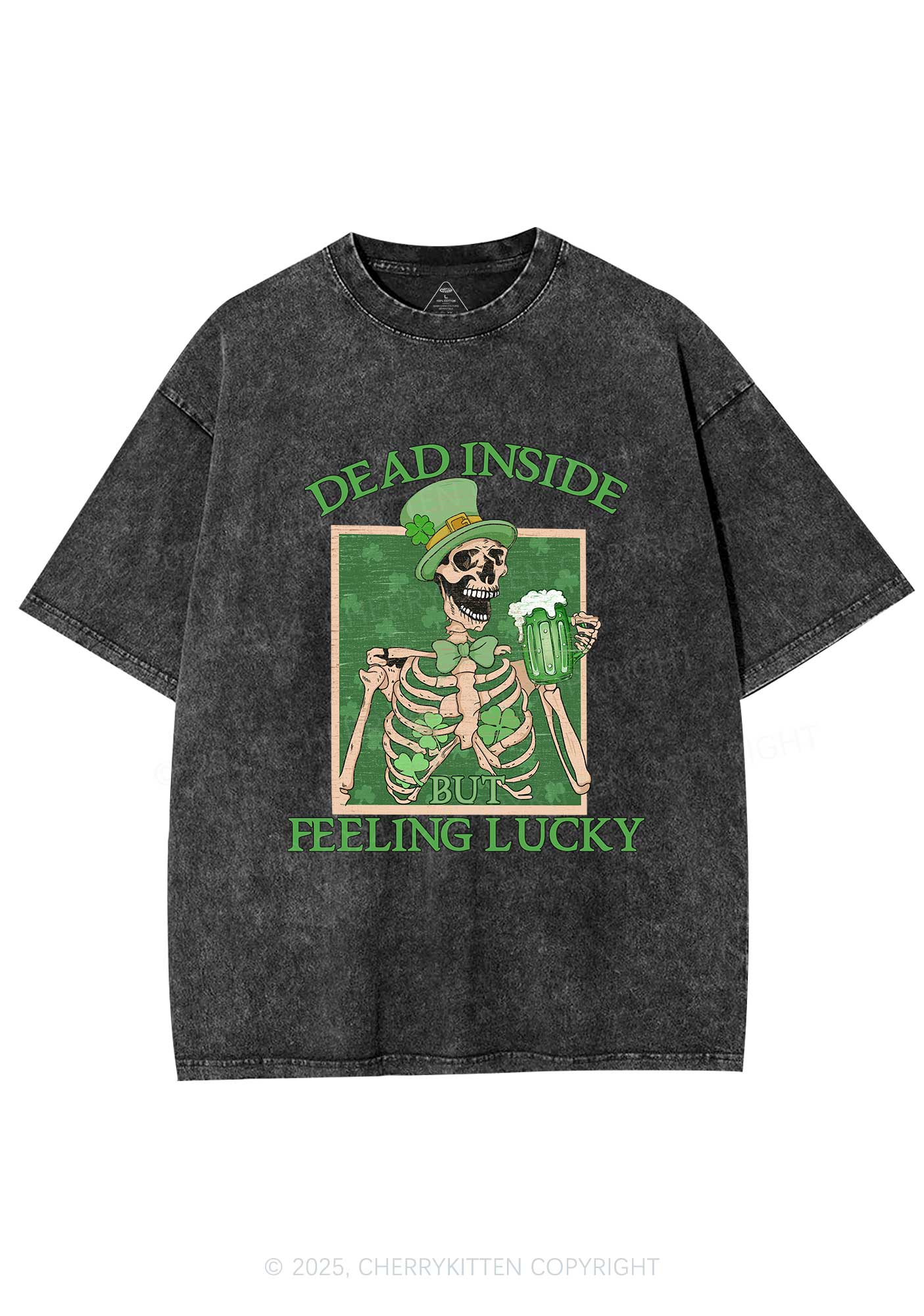 Feeling Lucky St Patricks Y2K Washed Tee Cherrykitten - Image 4