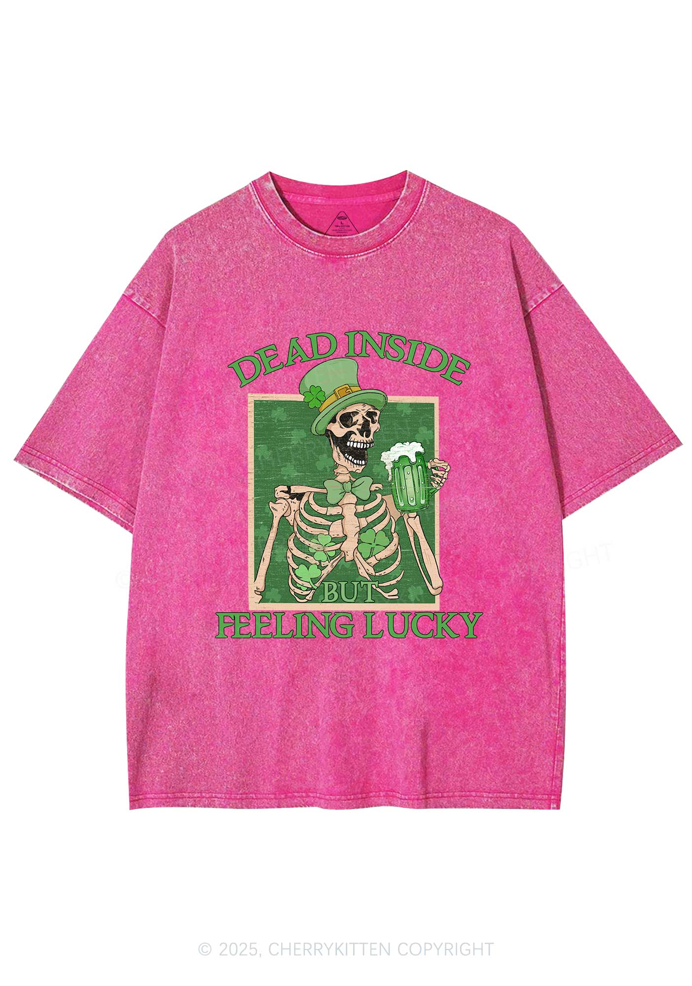 Feeling Lucky St Patricks Y2K Washed Tee Cherrykitten - Image 5
