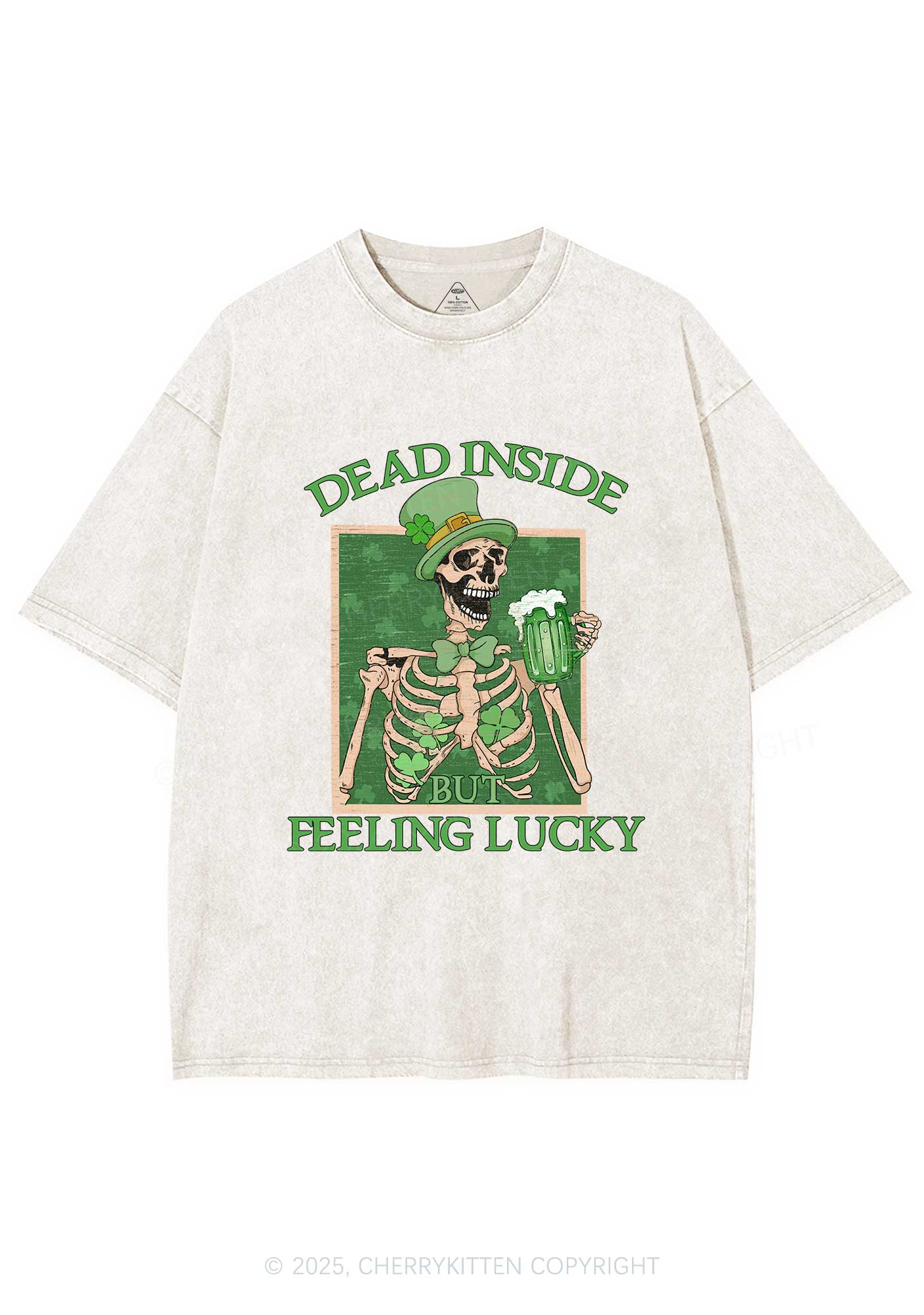 Feeling Lucky St Patricks Y2K Washed Tee Cherrykitten - Image 6