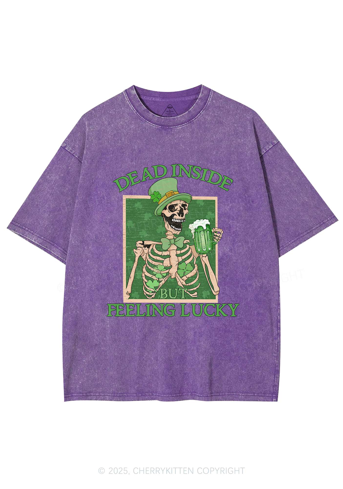 Feeling Lucky St Patricks Y2K Washed Tee Cherrykitten - Image 7