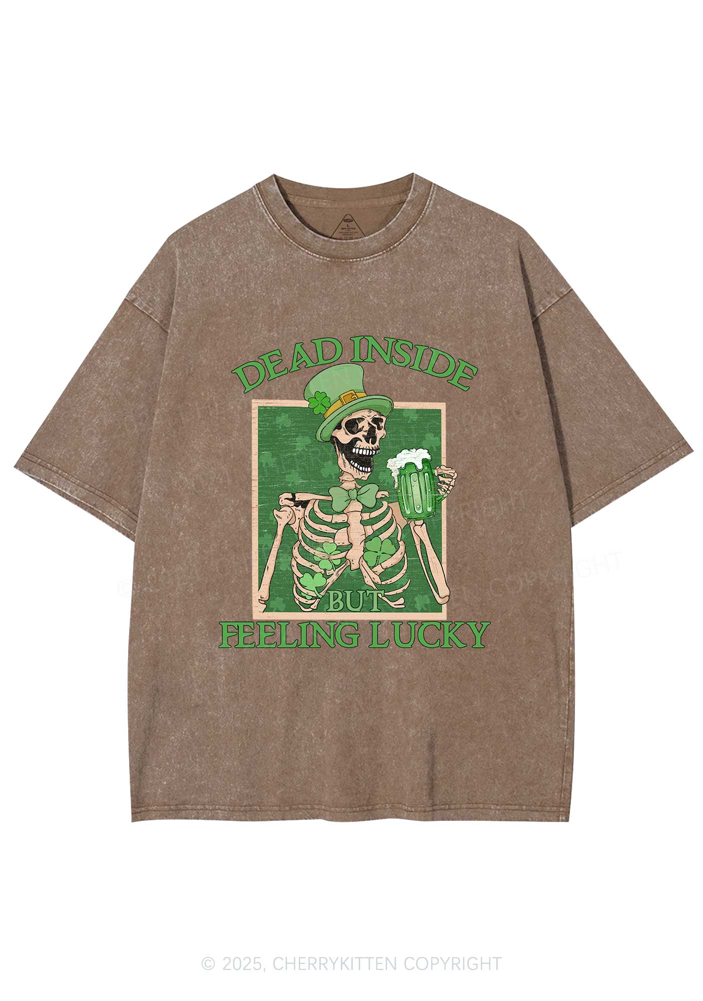 Feeling Lucky St Patricks Y2K Washed Tee Cherrykitten - Image 8