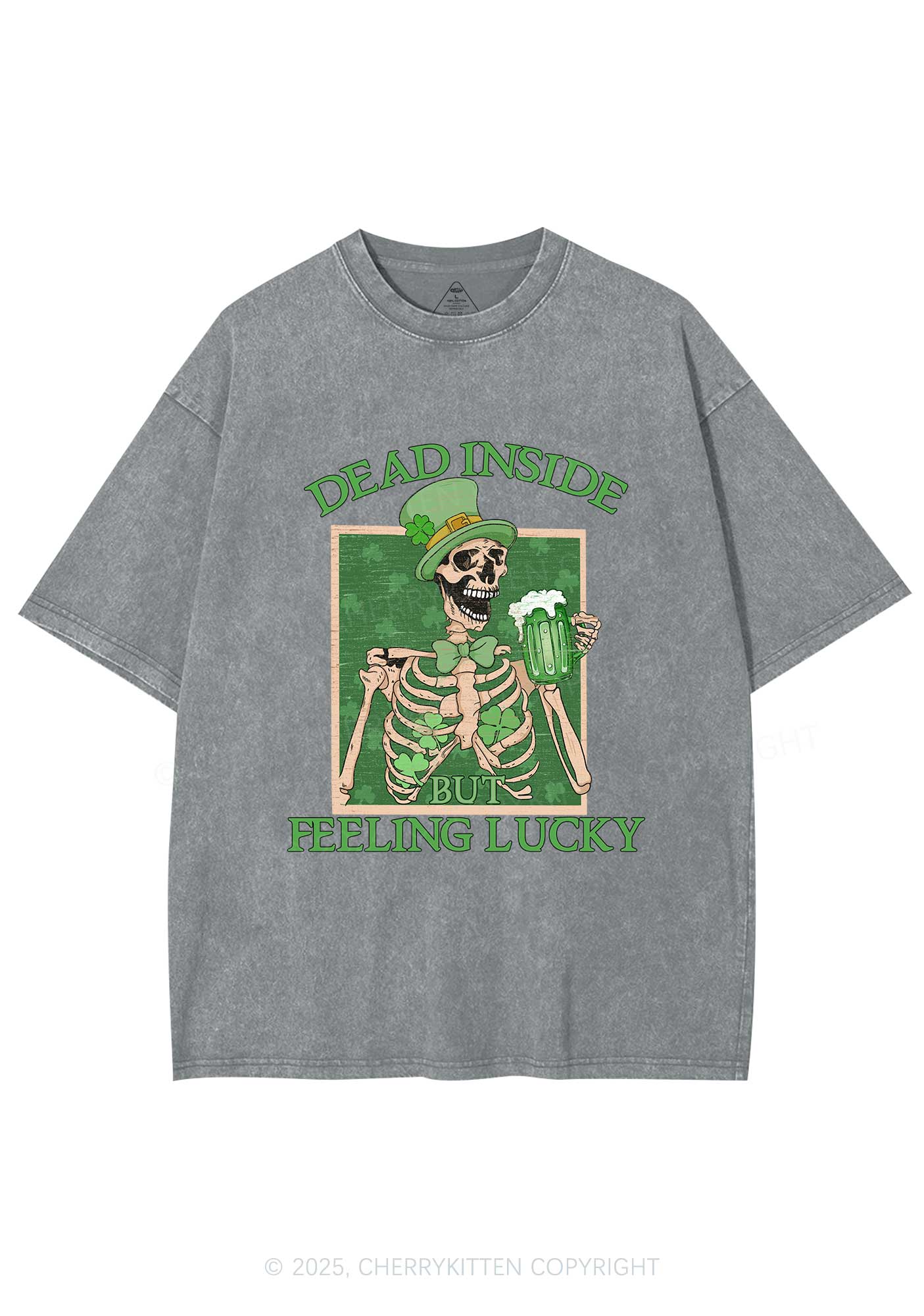 Feeling Lucky St Patricks Y2K Washed Tee Cherrykitten - Image 9