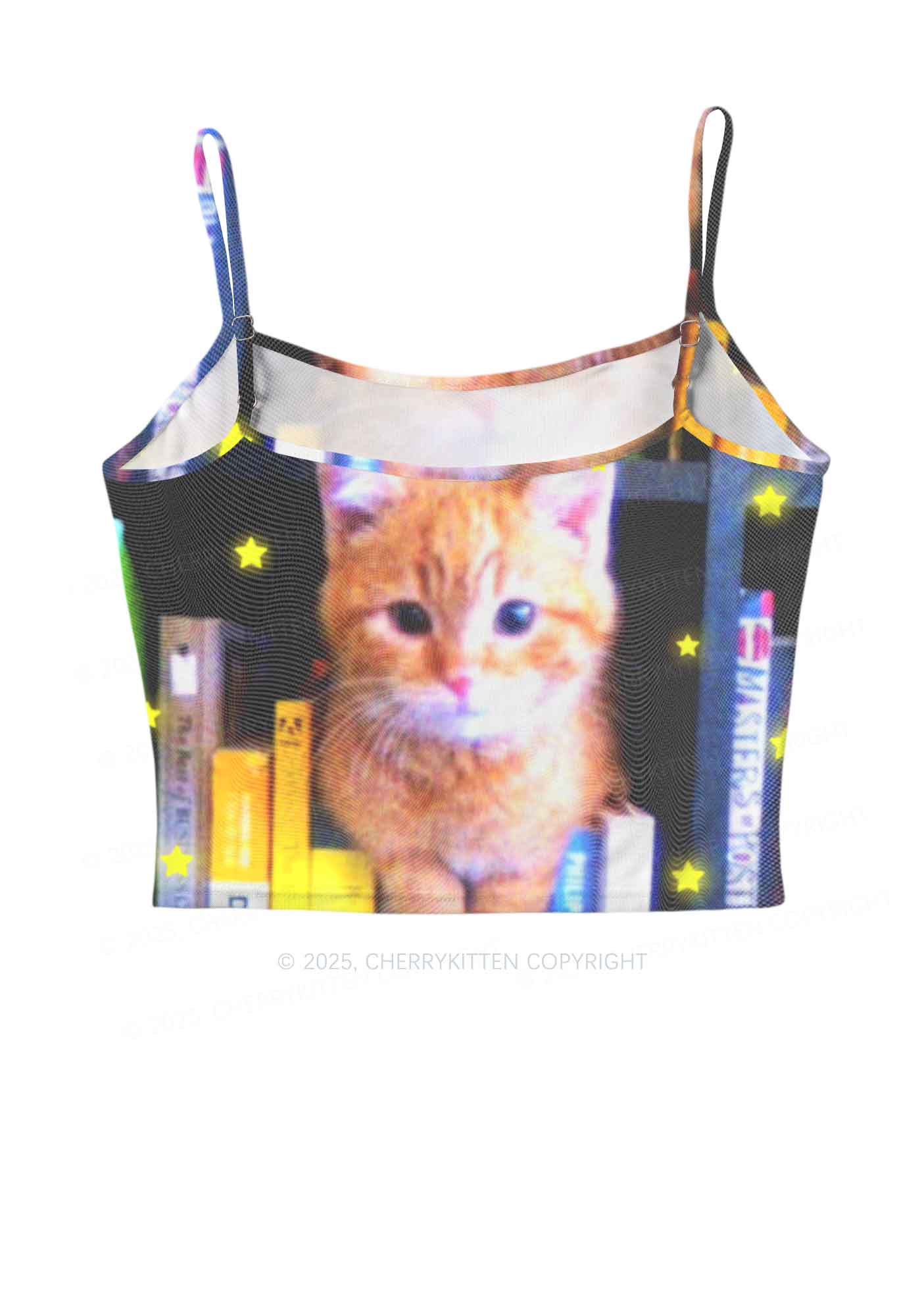 Feline Bookworm Y2K Mesh Cami Tank Cherrykitten - Image 3