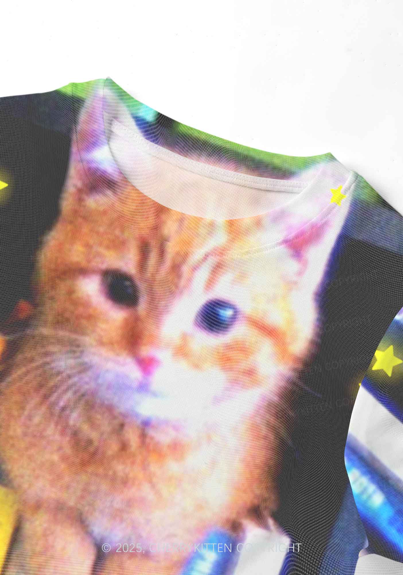 Feline Bookworm Y2K Mesh Crop Top Cherrykitten - Image 3