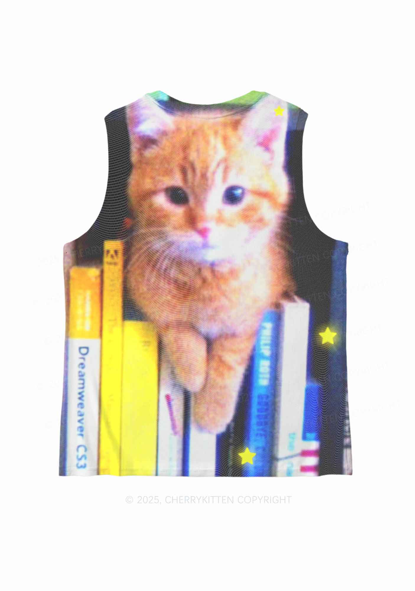 Feline Bookworm Y2K Mesh Muscle Tank Cherrykitten - Image 3