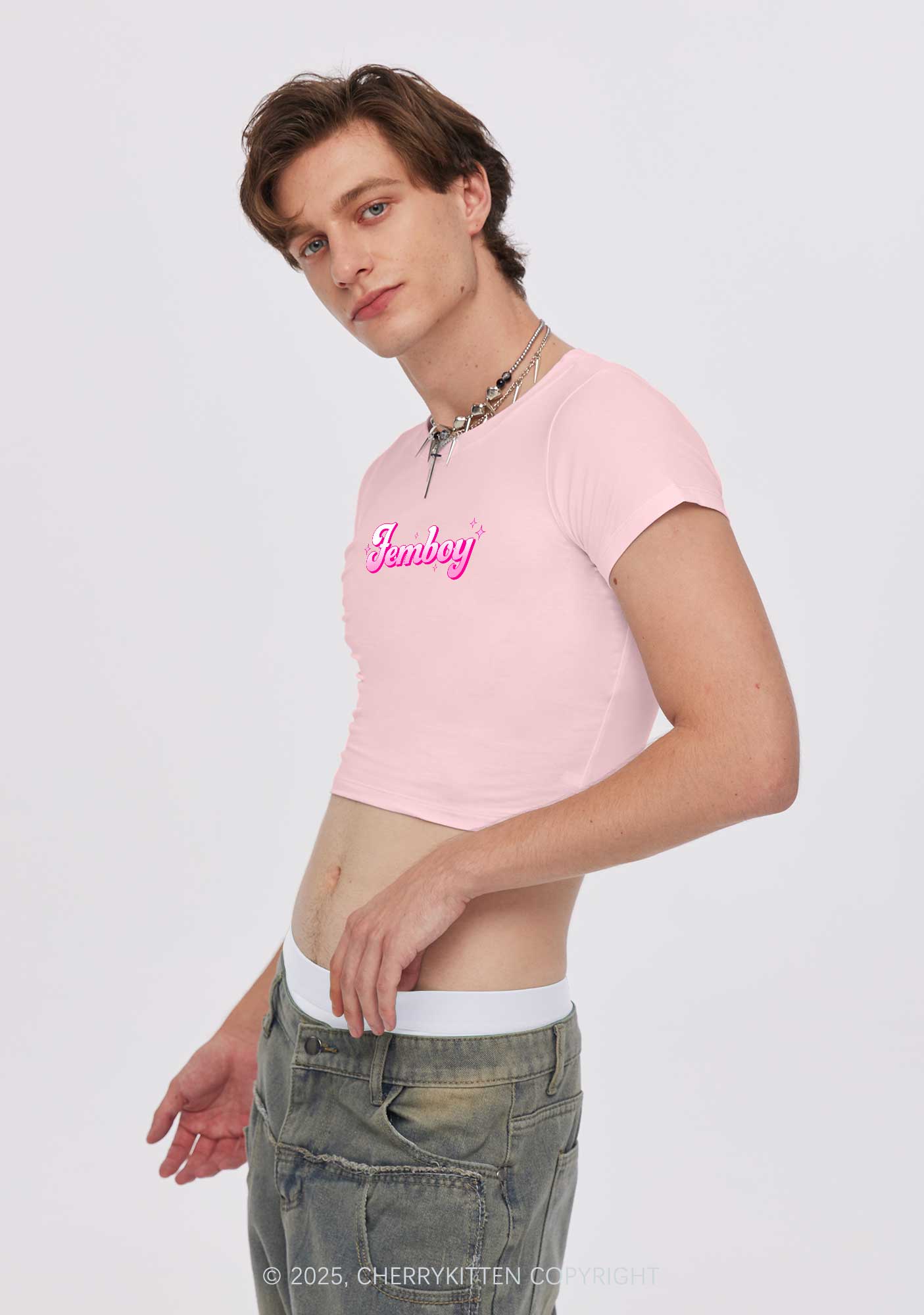 Femboy Pride Y2K Baby Tee Cherrykitten - Image 3