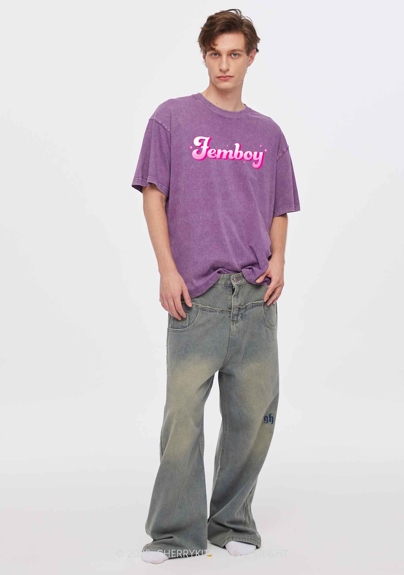 Femboy Pride Y2K Shirts Washed Tee Cherrykitten - Image 2
