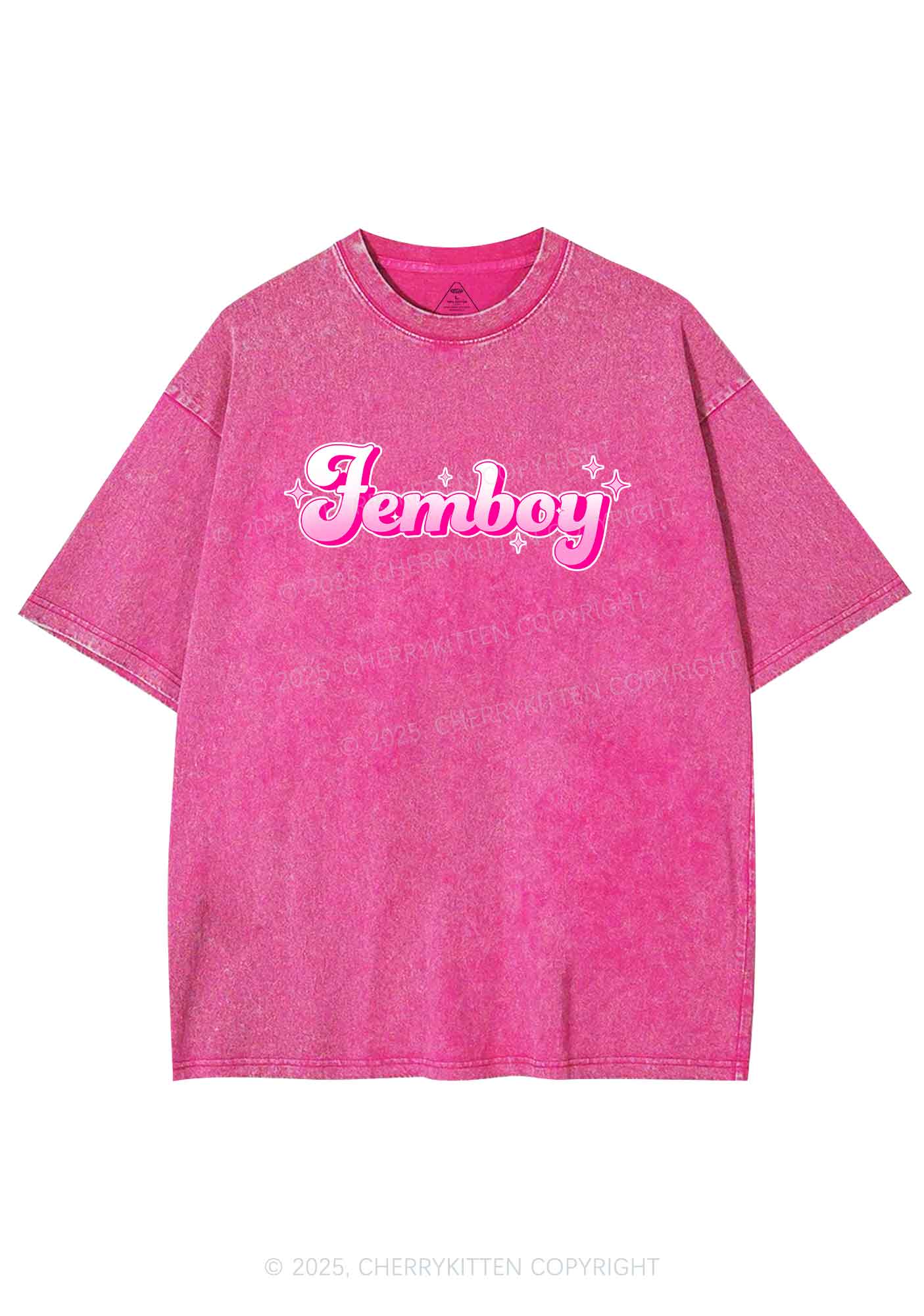 Femboy Pride Y2K Shirts Washed Tee Cherrykitten - Image 3