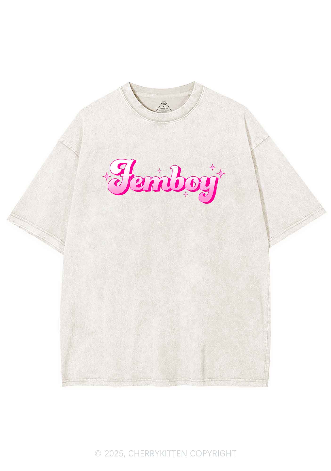 Femboy Pride Y2K Shirts Washed Tee Cherrykitten - Image 5