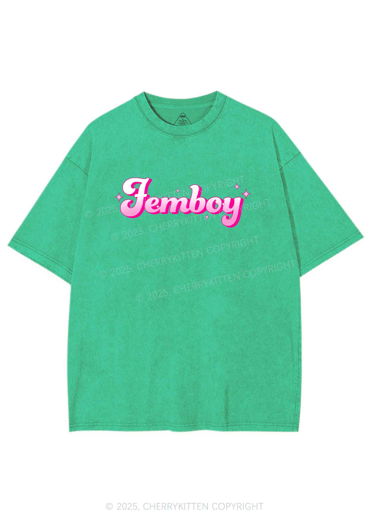Femboy Pride Y2K Shirts Washed Tee Cherrykitten - Image 7