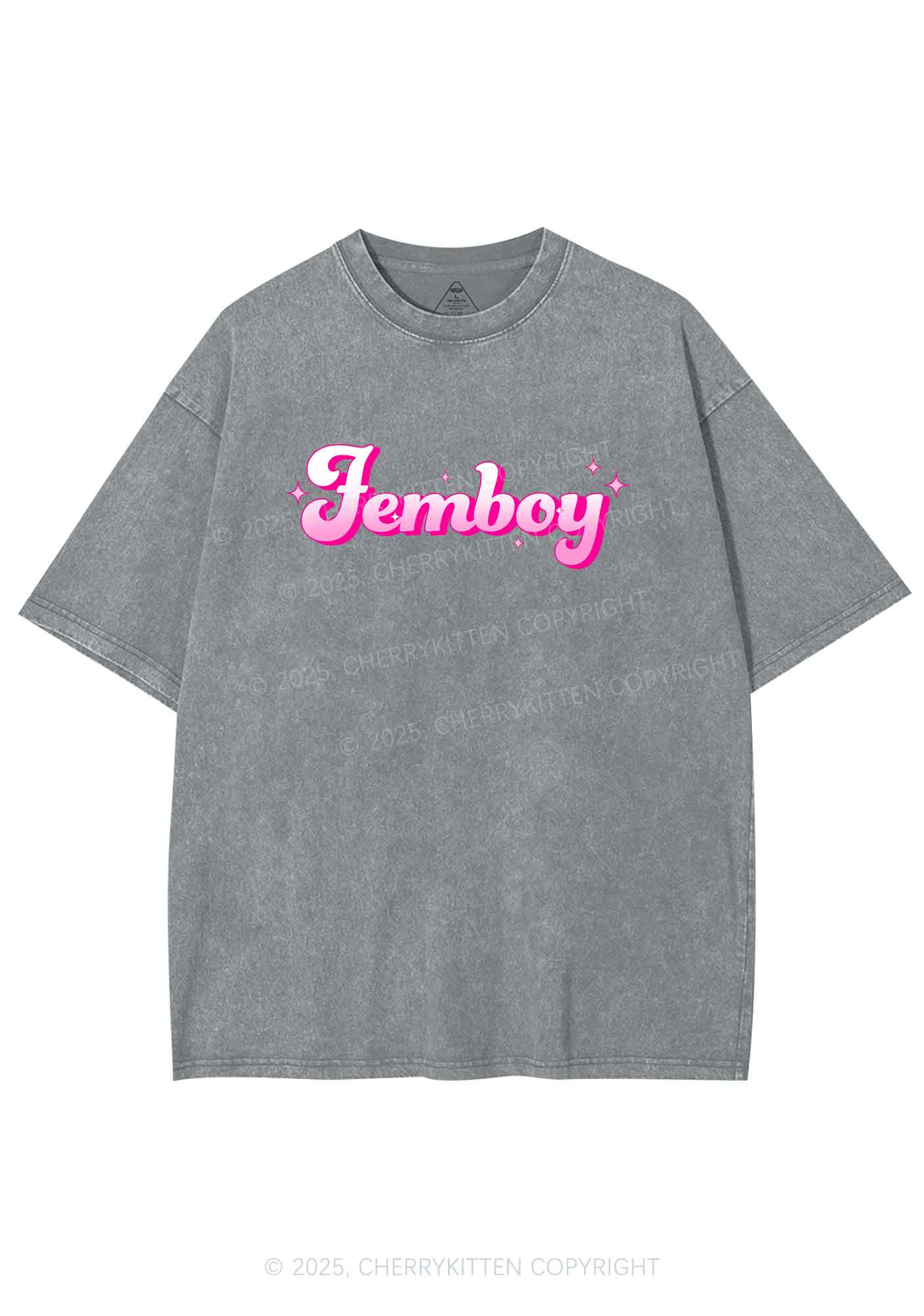 Femboy Pride Y2K Shirts Washed Tee Cherrykitten - Image 8