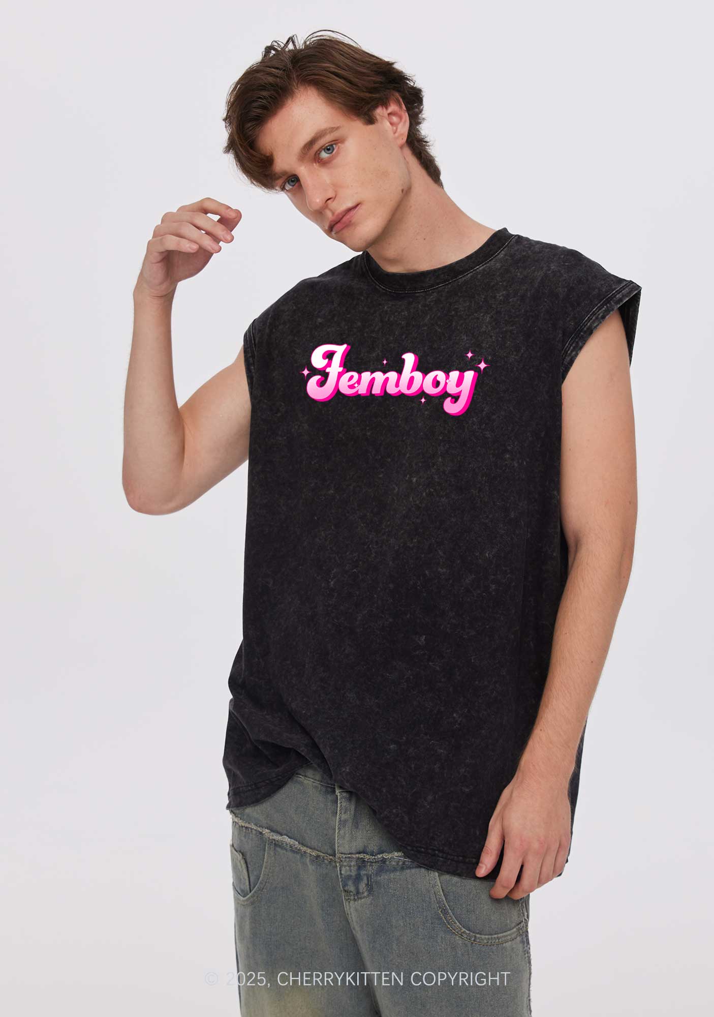 Femboy Pride Y2K Washed Muscle Tank Cherrykitten - Image 2