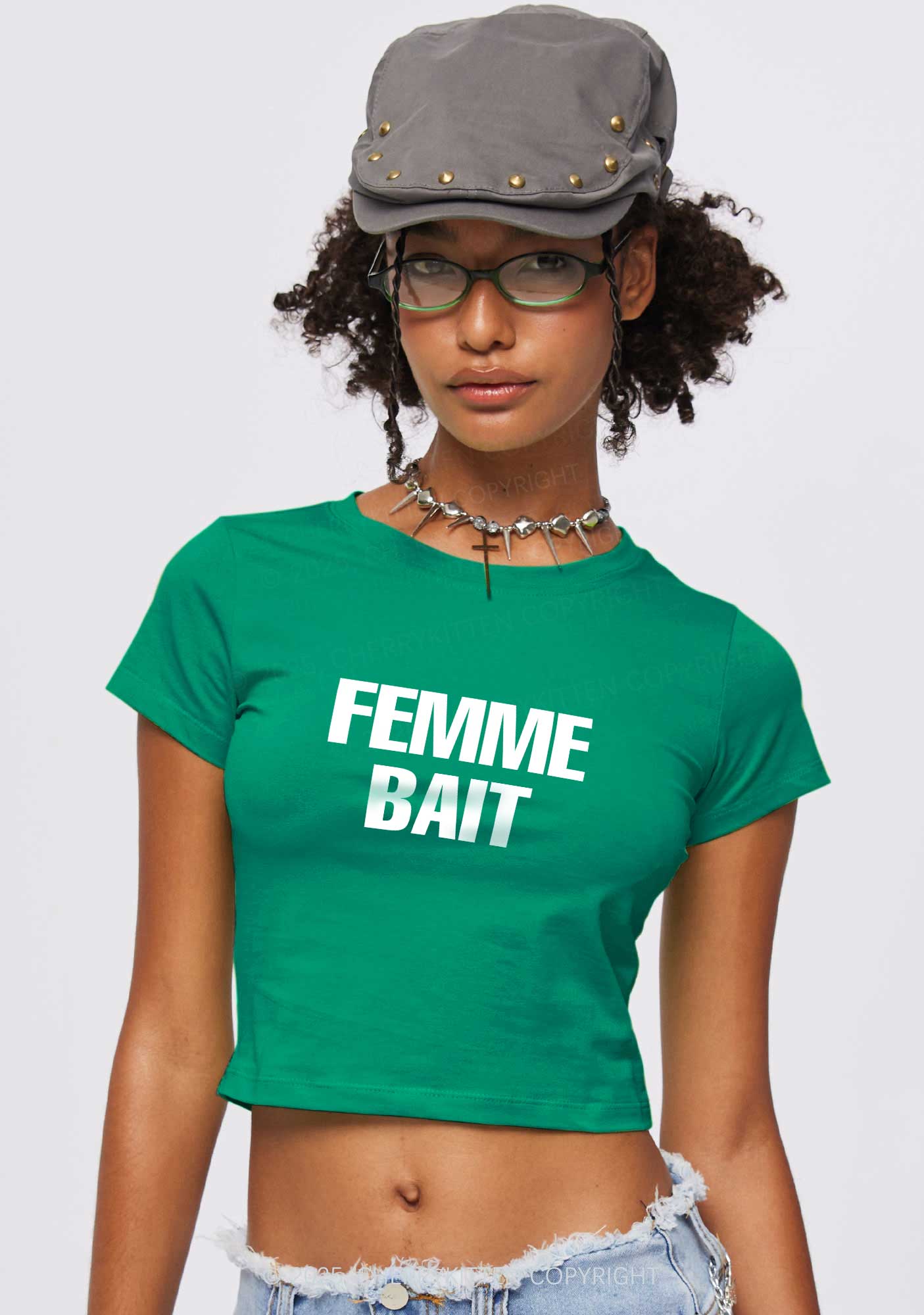 Femme Bait Y2K Baby Tee Cherrykitten - Image 3