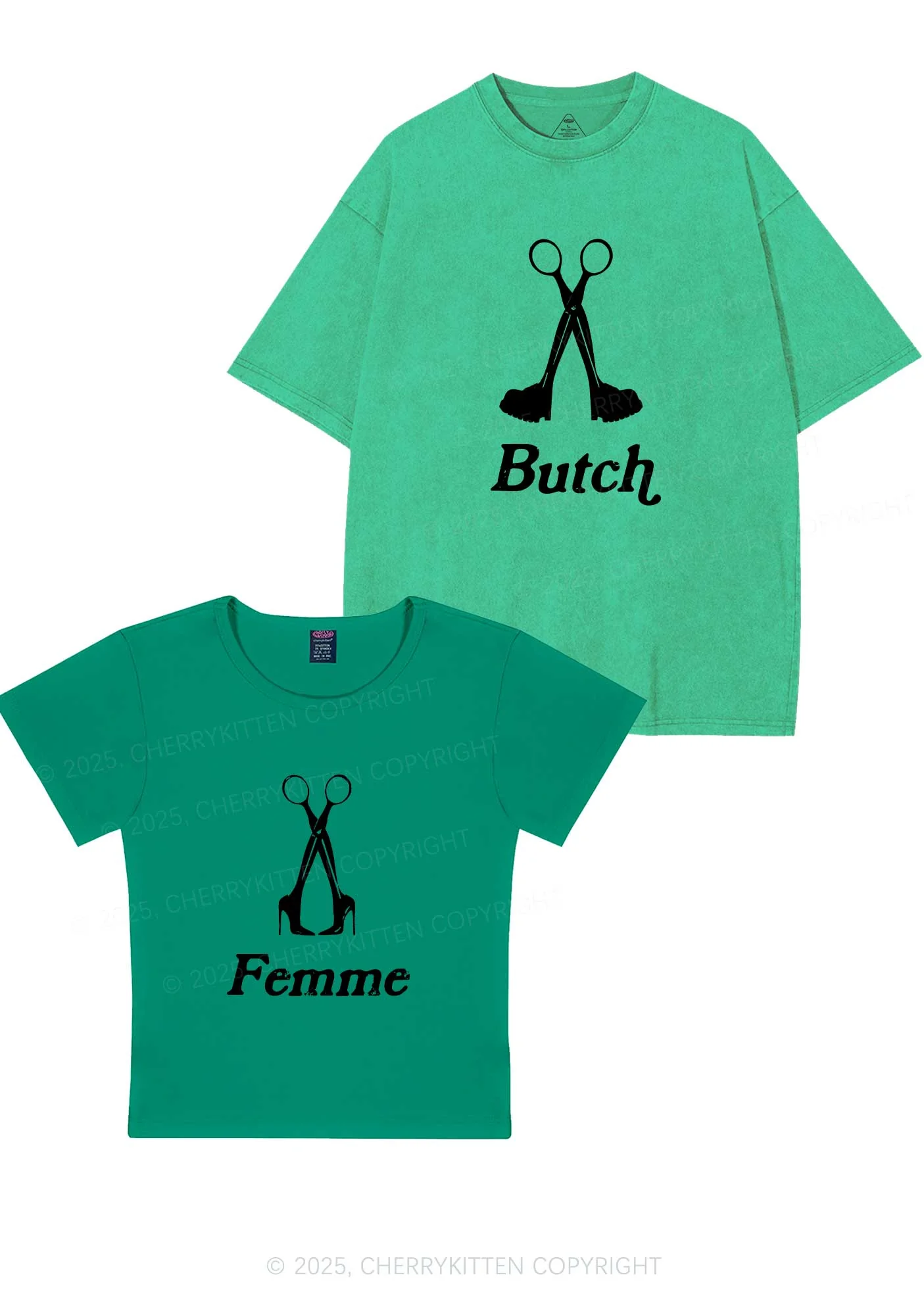 Femme Butch Scissors Y2K Valentine's Day Couple Shirt Cherrykitten - Image 12