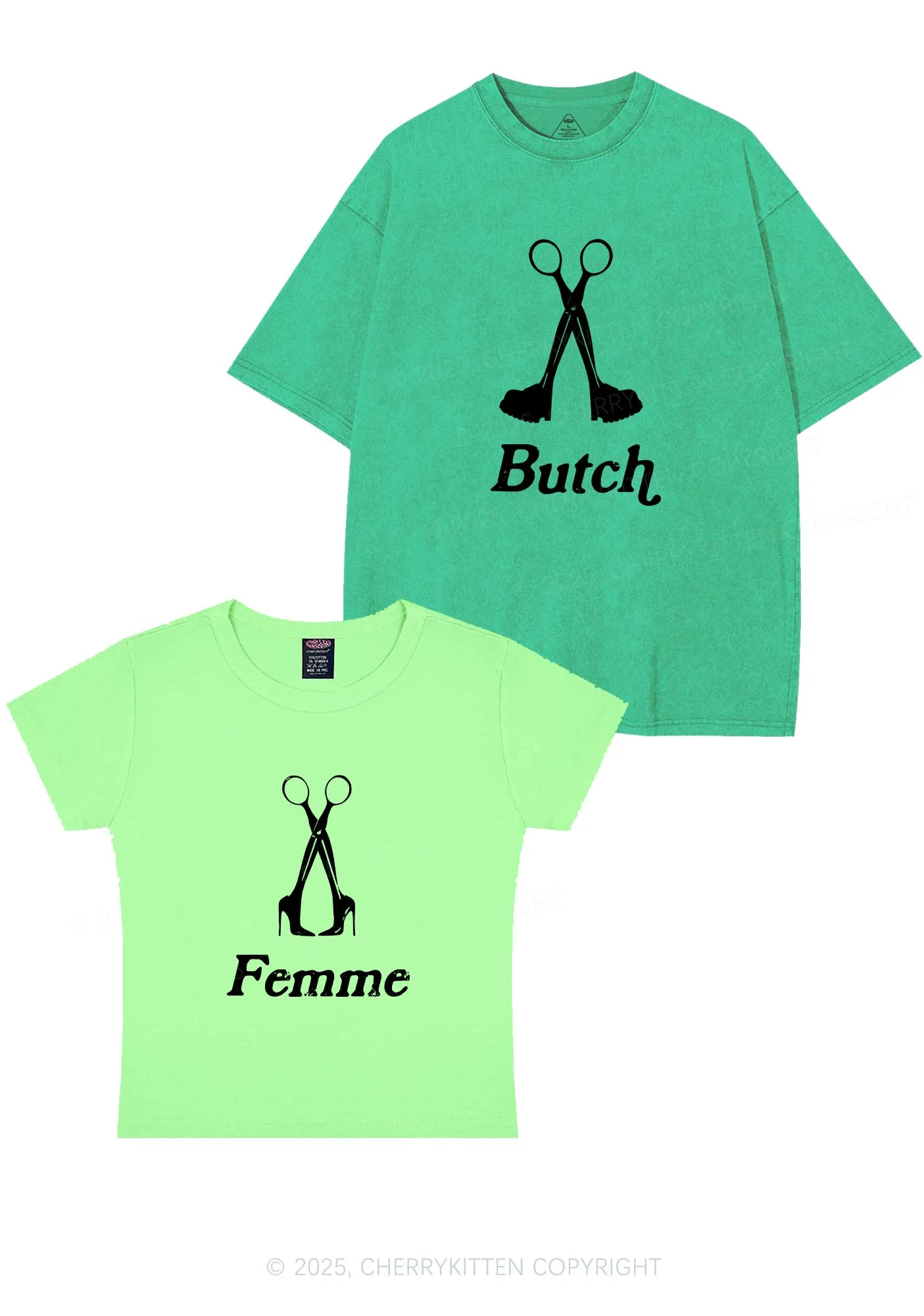 Femme Butch Scissors Y2K Valentine's Day Couple Shirt Cherrykitten - Image 13