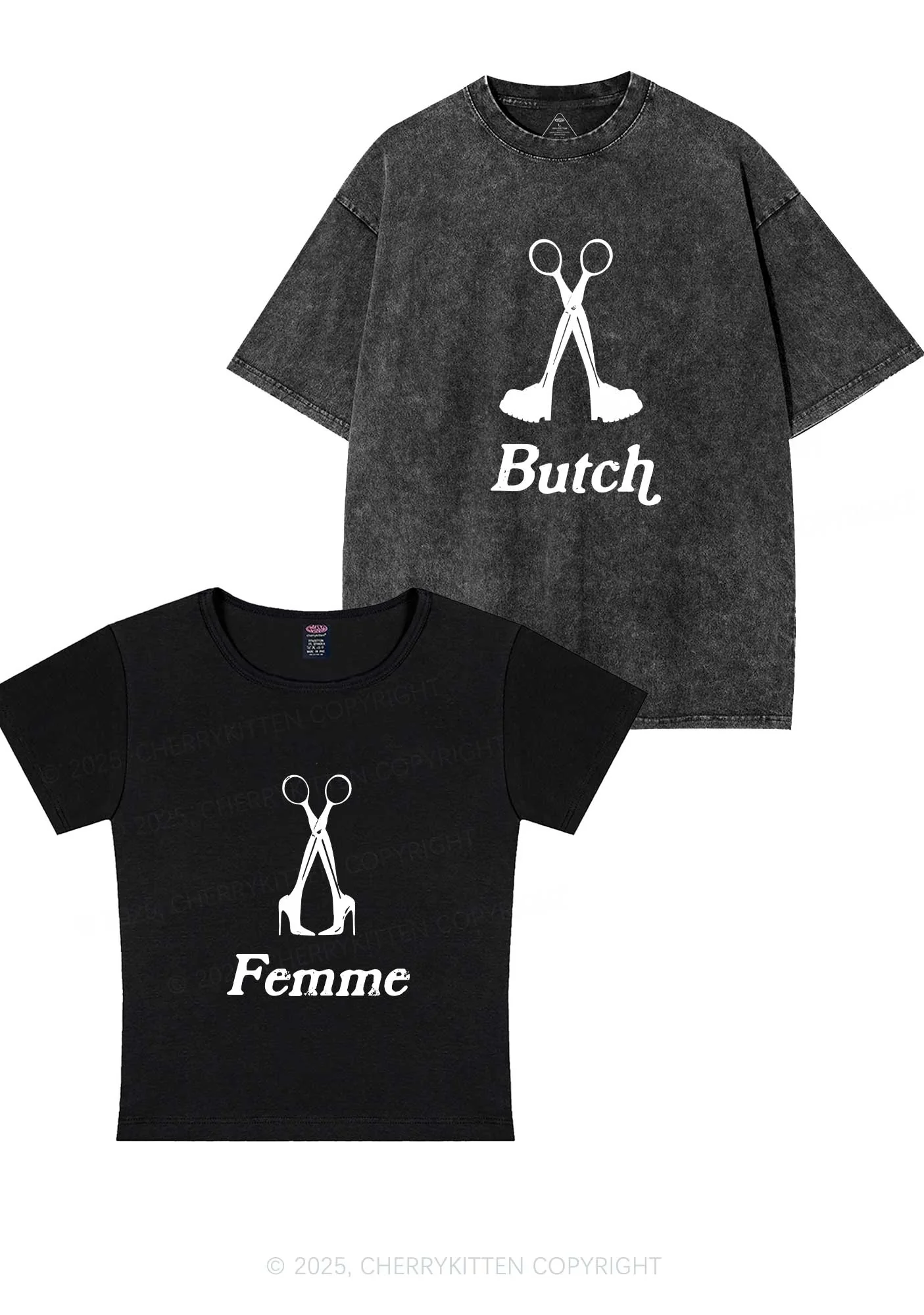 Femme Butch Scissors Y2K Valentine's Day Couple Shirt Cherrykitten - Image 4