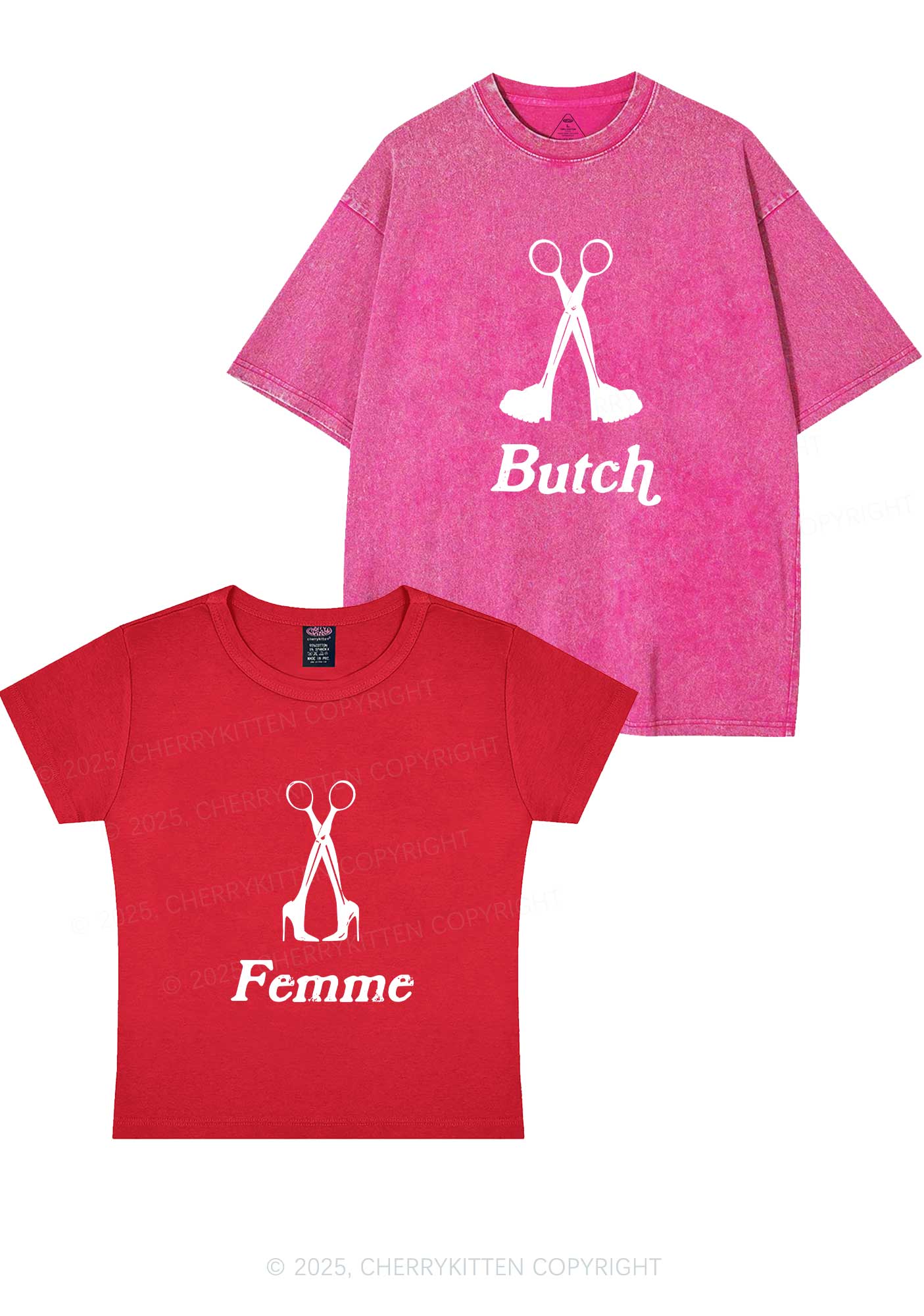 Femme Butch Scissors Y2K Valentine's Day Couple Shirt Cherrykitten - Image 6