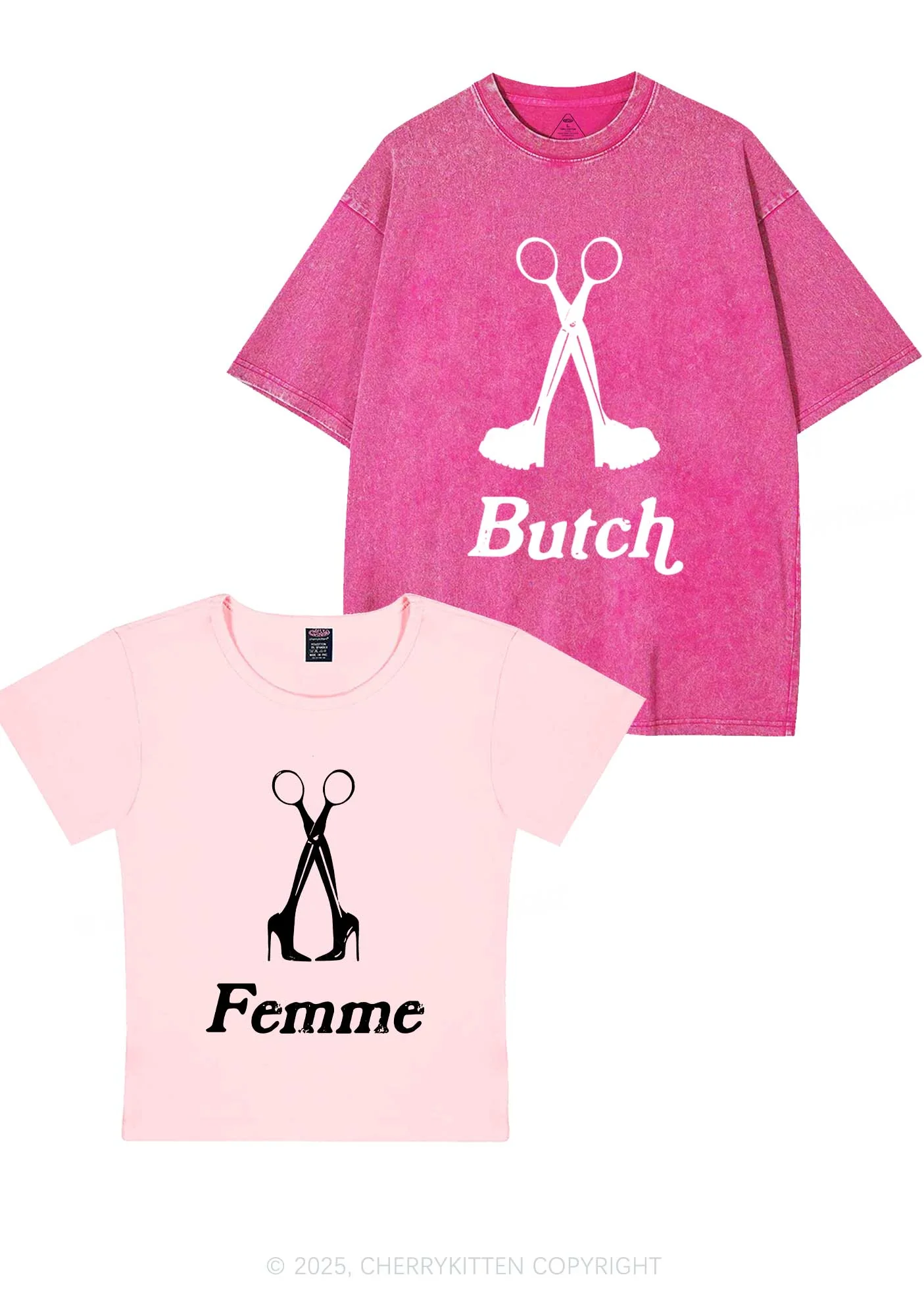Femme Butch Scissors Y2K Valentine's Day Couple Shirt Cherrykitten - Image 8