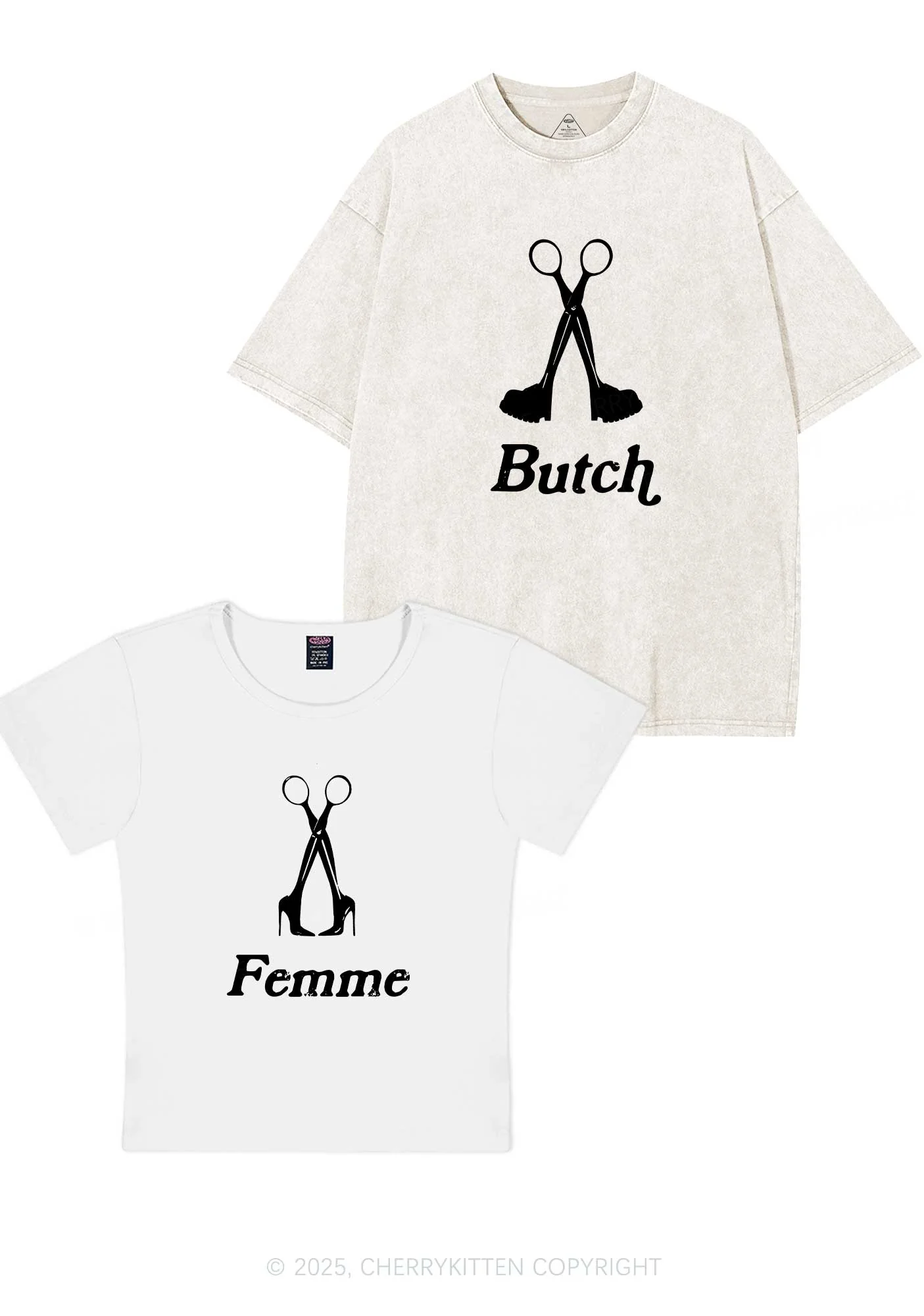 Femme Butch Scissors Y2K Valentine's Day Couple Shirt Cherrykitten - Image 9