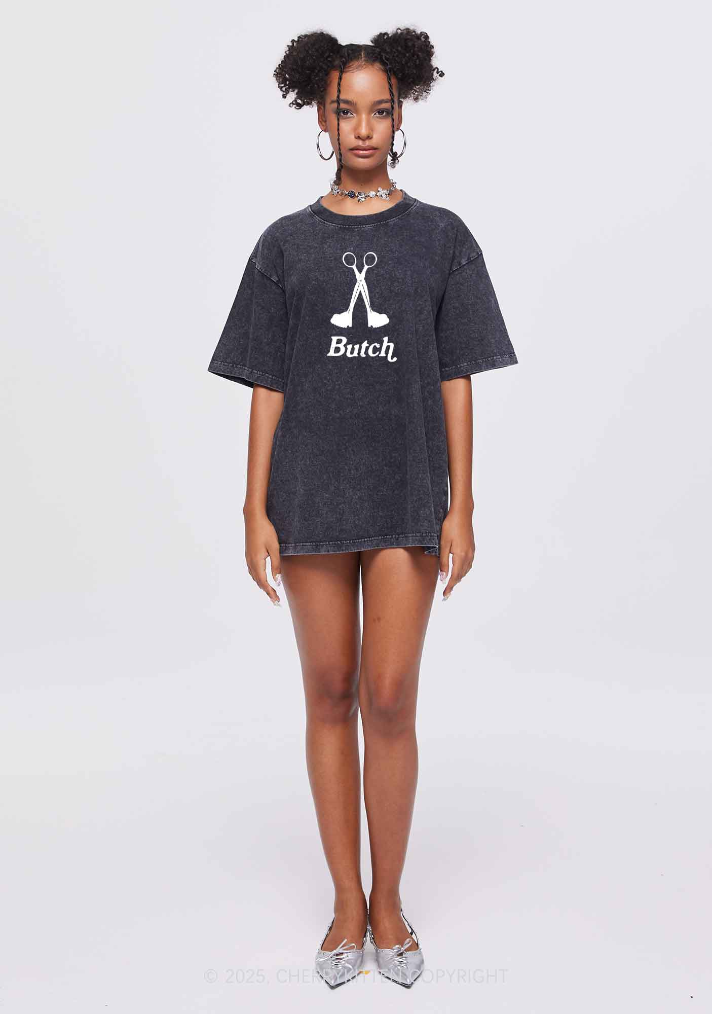 Femme Butch Scissors Y2K Valentine's Day Washed Tee Cherrykitten - Image 2