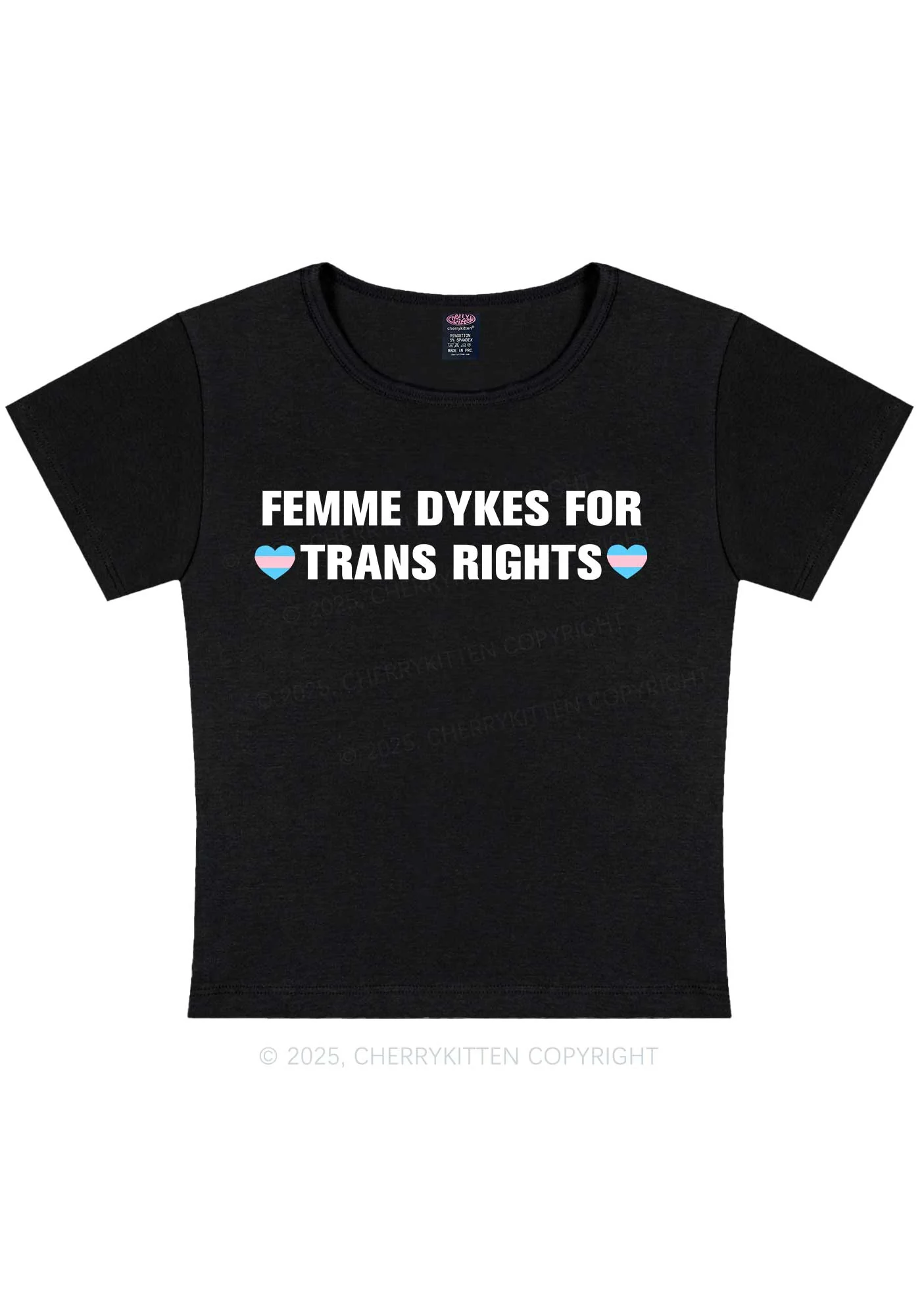 Femme Dykes For Trans Rights Y2K Baby Tee Cherrykitten - Image 4