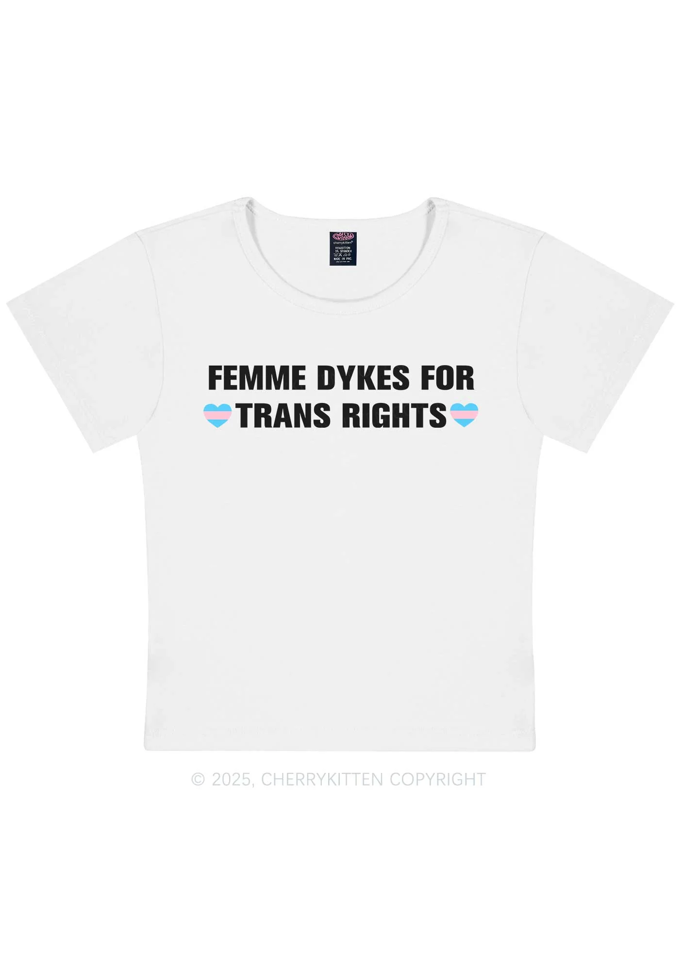 Femme Dykes For Trans Rights Y2K Baby Tee Cherrykitten - Image 5