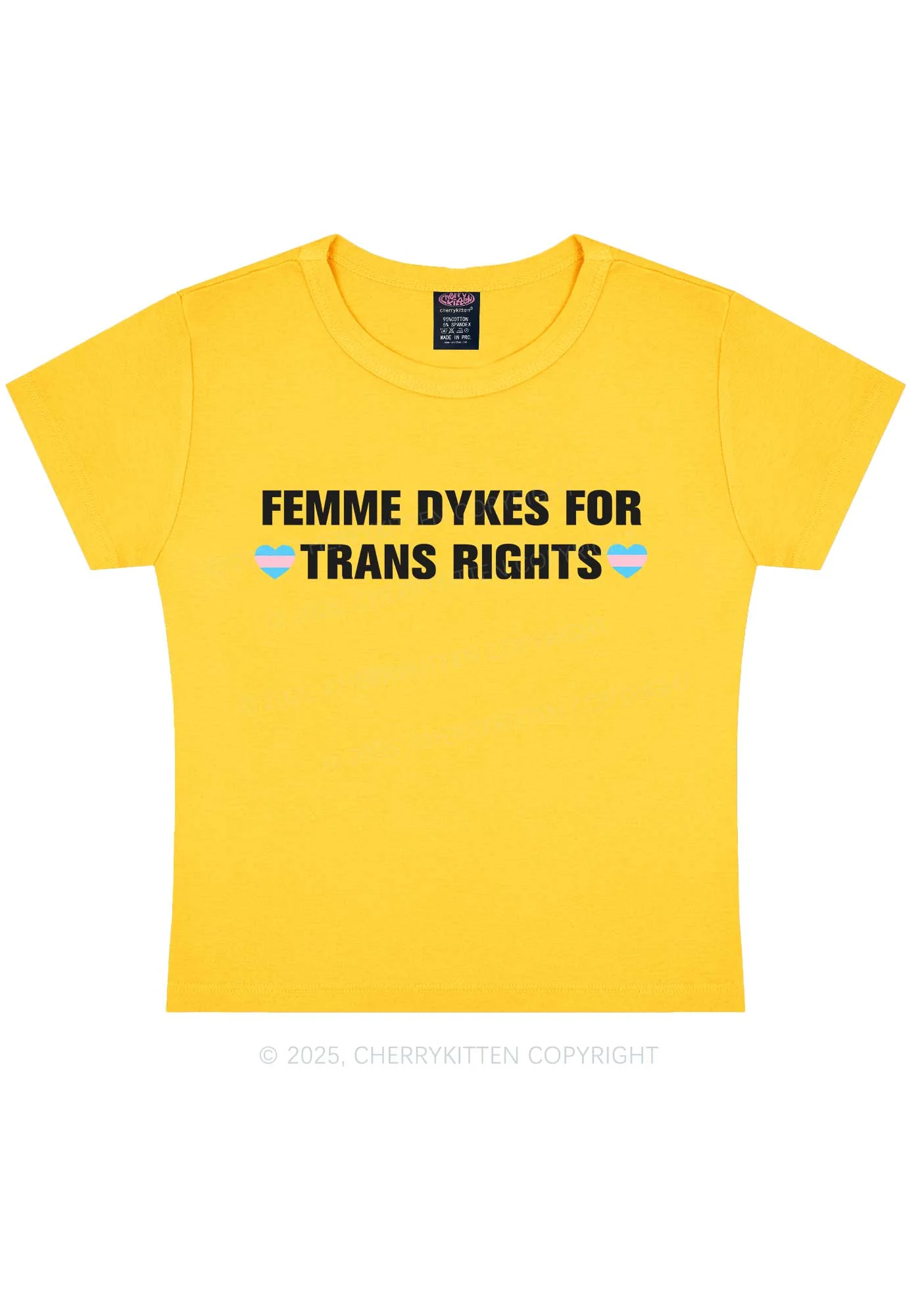 Femme Dykes For Trans Rights Y2K Baby Tee Cherrykitten - Image 6