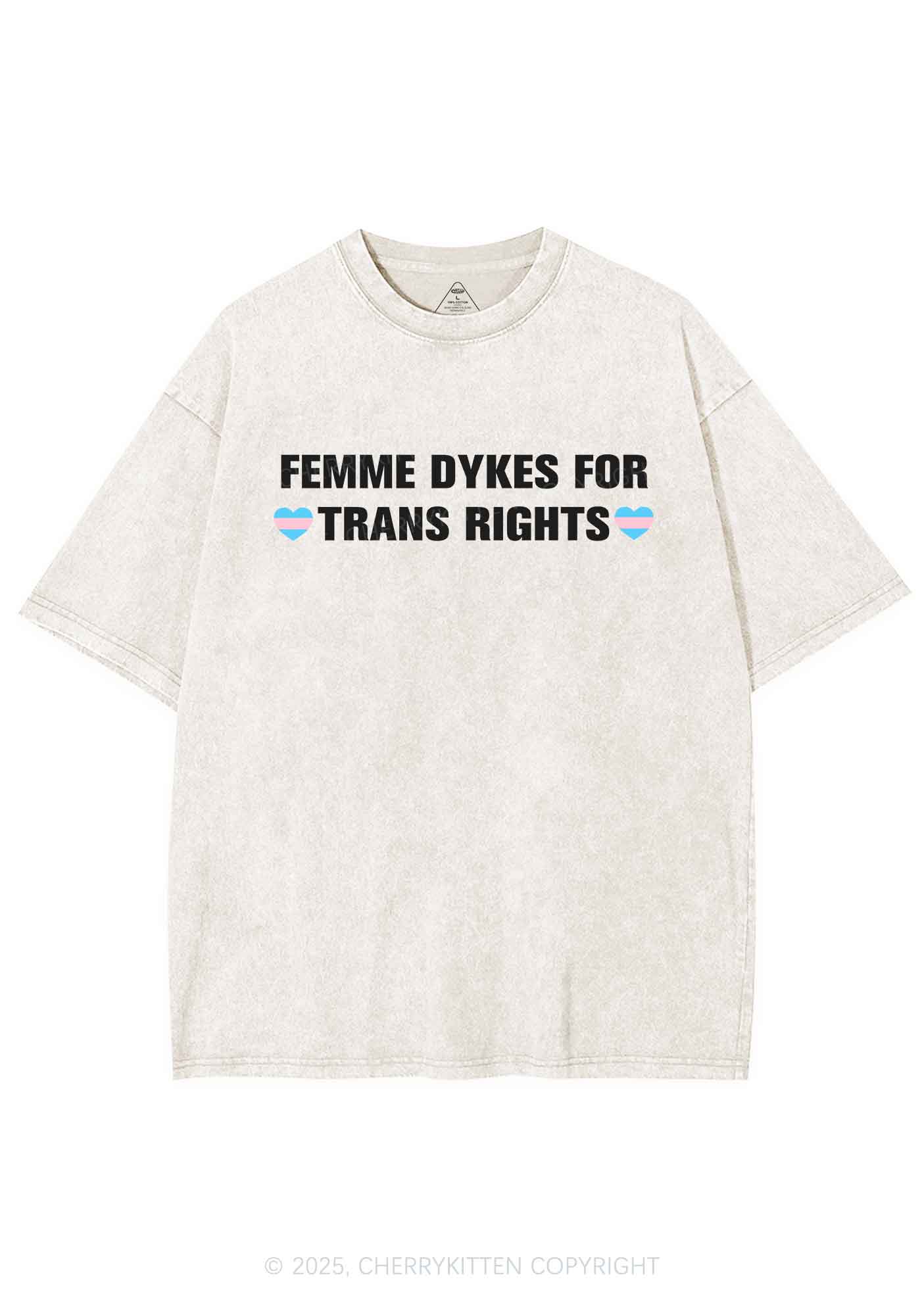 Femme Dykes For Trans Rights Y2K Shirts Washed Tee Cherrykitten - Image 5