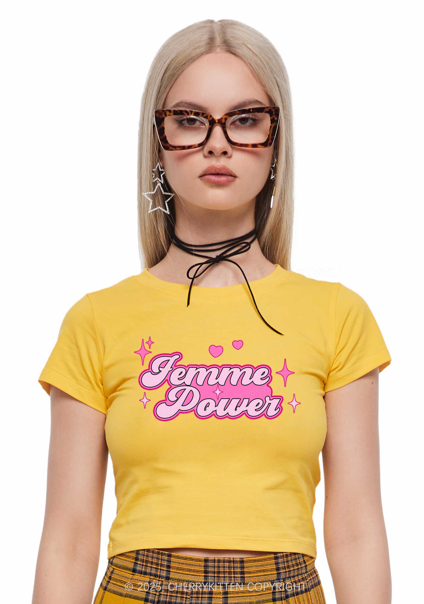 Femme Power Y2K Baby Tee Cherrykitten - Image 2