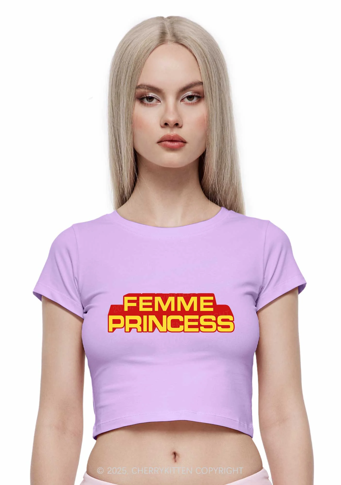 Femme Princess Pride Y2K Baby Tee Cherrykitten - Image 2