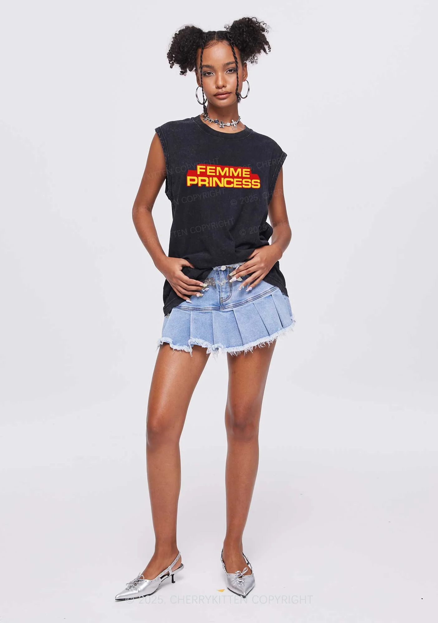 Femme Princess Pride Y2K Washed Muscle Tank Cherrykitten - Image 2