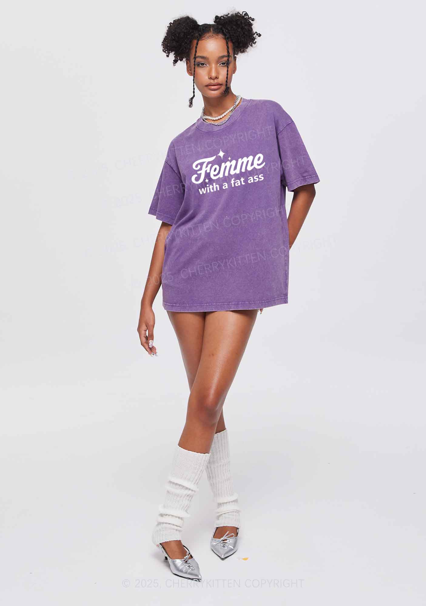 Femme With Fat Axx Pride Y2K Shirts Washed Tee Cherrykitten - Image 2