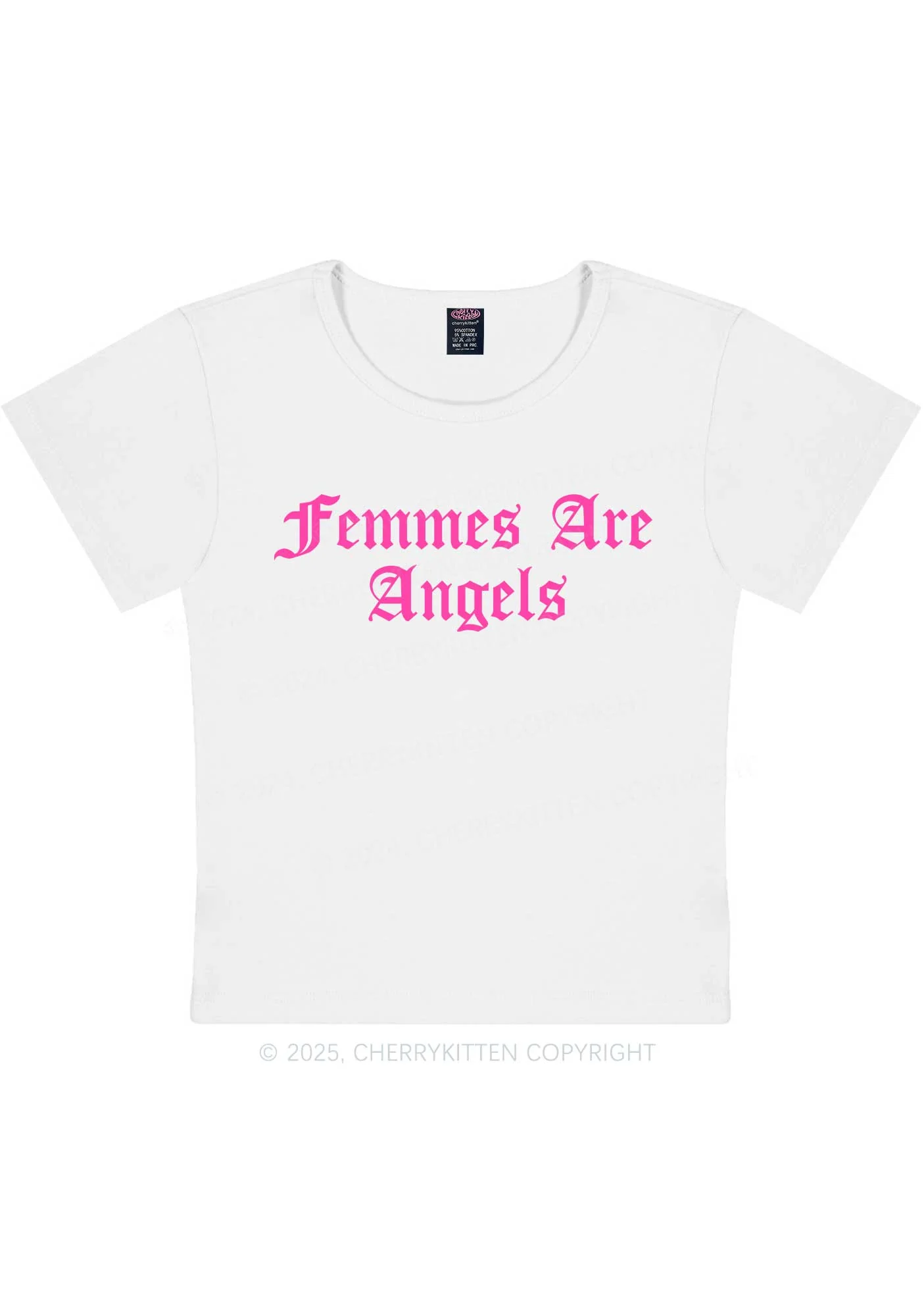 Femmes Are Angels Y2K Baby Tee Cherrykitten - Image 3